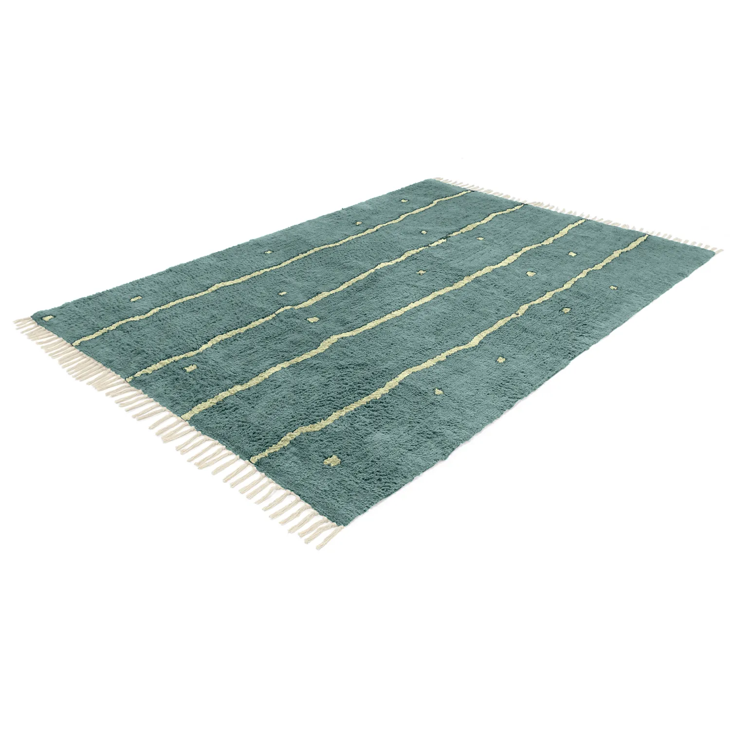 Tapis à poils longs - Leora Natural Cotton Shaggy (vert)