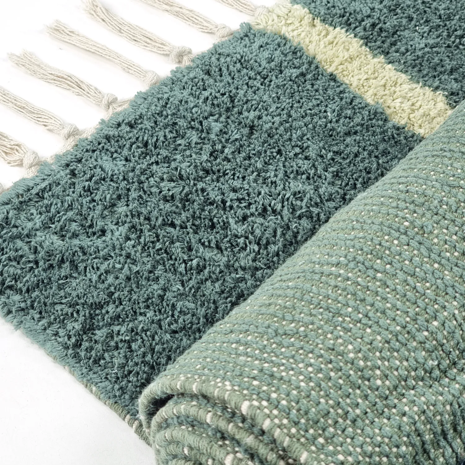 Tapis à poils longs - Leora Natural Cotton Shaggy (vert)