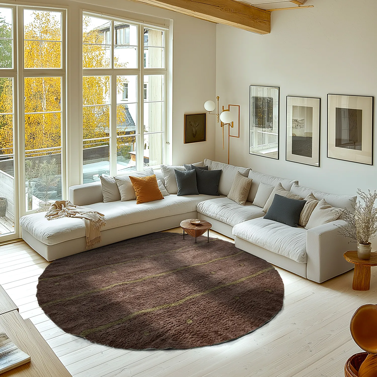 Tapis rond - Leora Natural Cotton Shaggy (marron/vert olive)