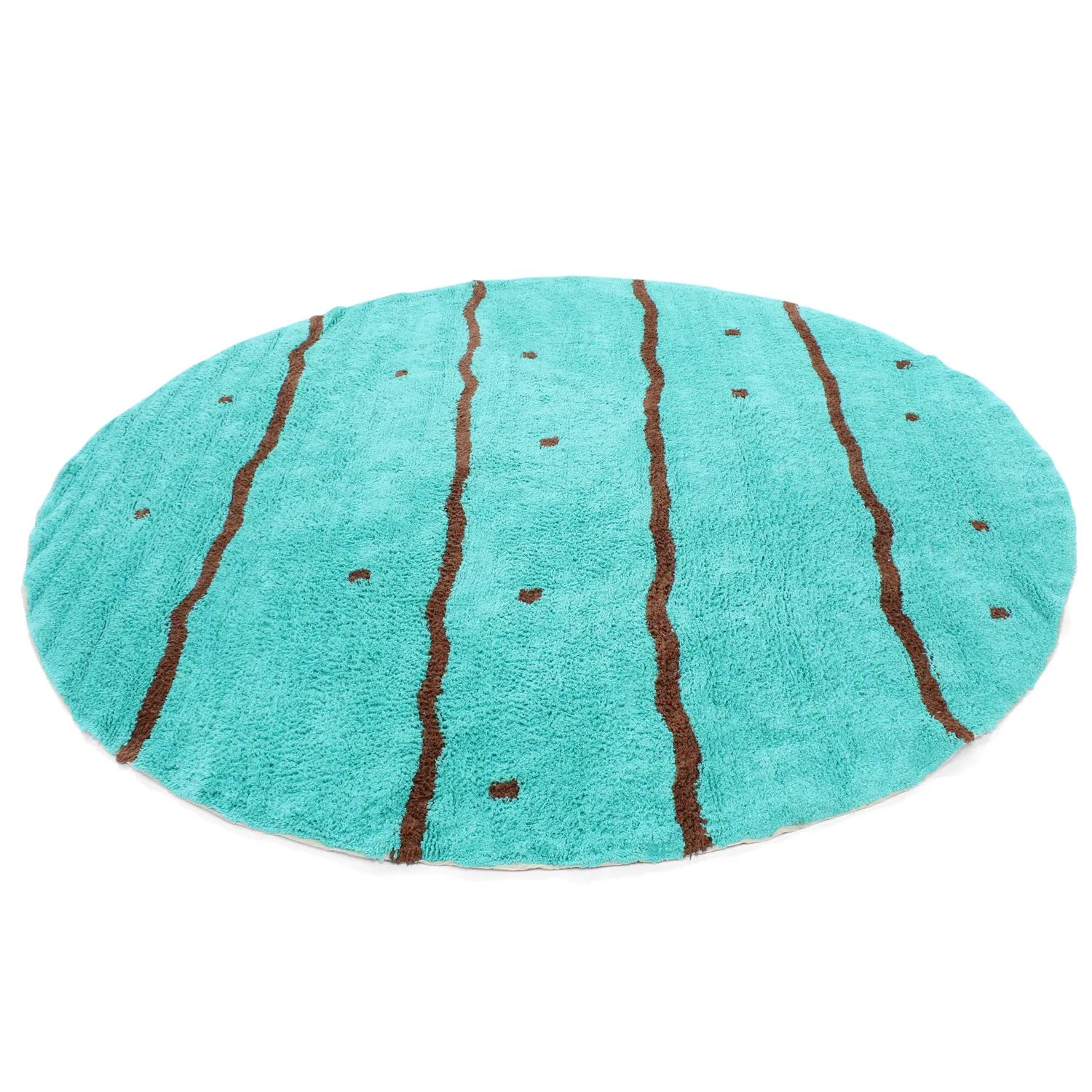 Tapis rond - Leora Natural Cotton Shaggy (turquoise/marron)