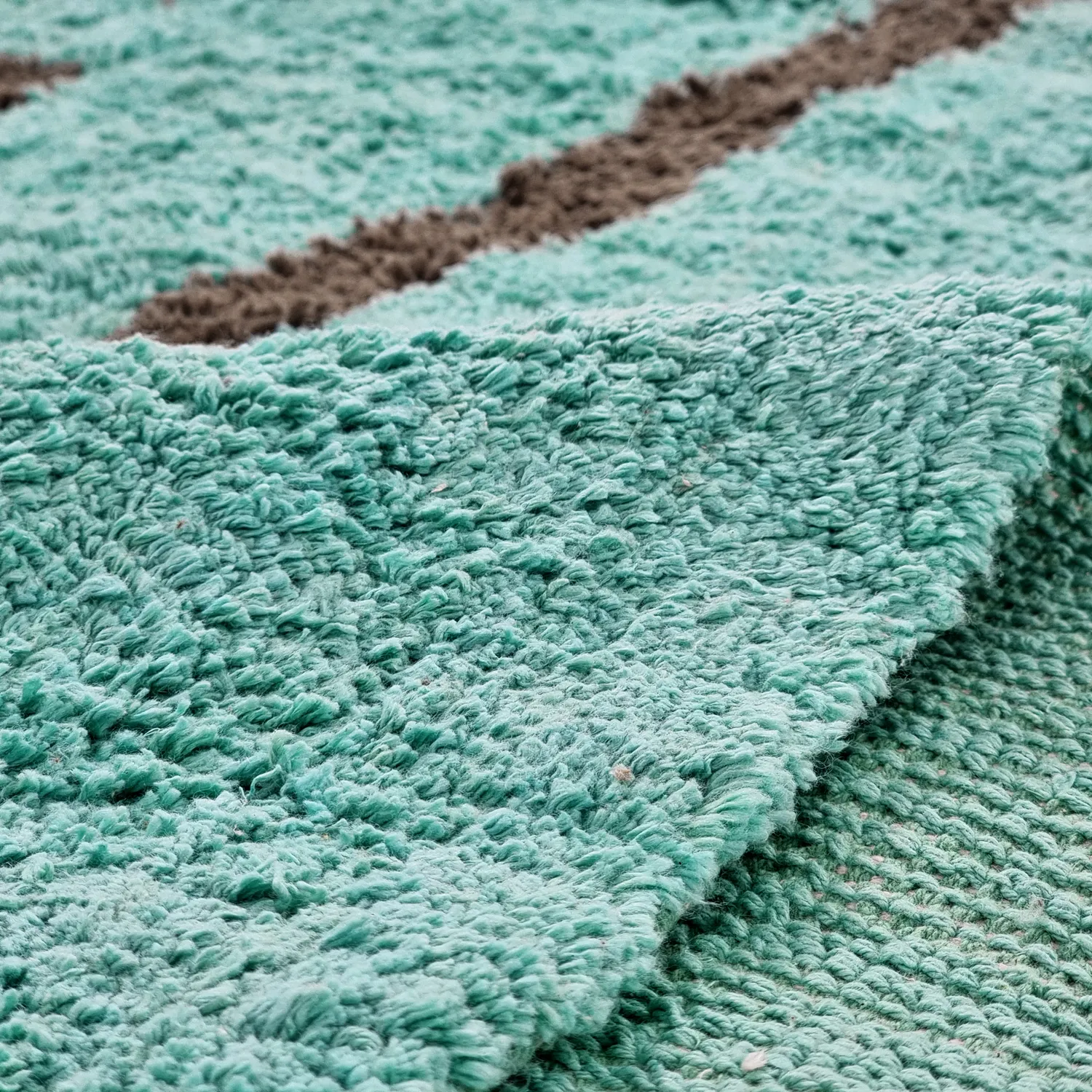 Tapis à poils longs - Leora Natural Cotton Shaggy (turquoise/marron)