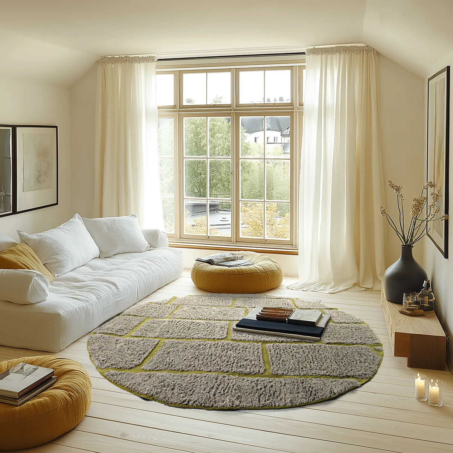 Tapis rond - Lindley Natural Cotton Shaggy (siva/zelena)