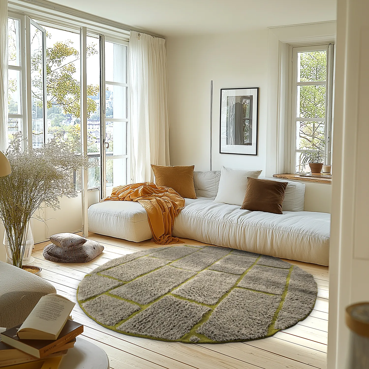 Tapis rond - Lindley Natural Cotton Shaggy (siva/zelena)
