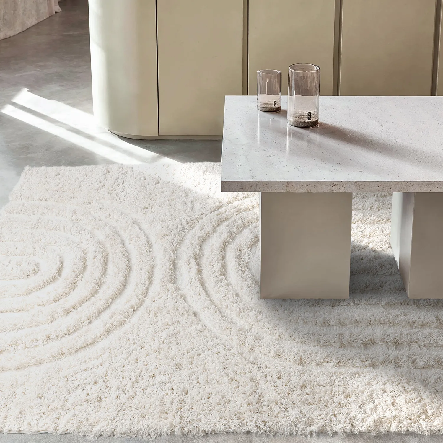 Tapis shaggy - Lindos Natural Cotton Shaggy (blanc)