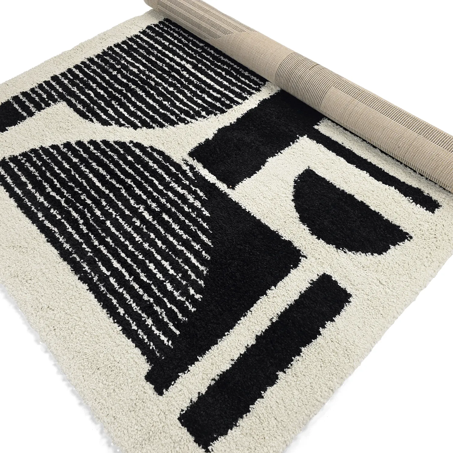 Tapis à poils longs - Maron (noir/blanc)