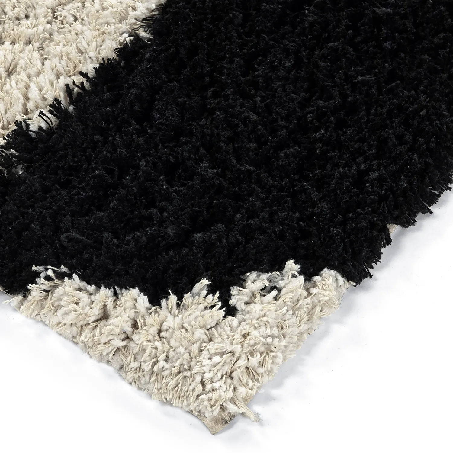 Tapis shaggy - Marvao Natural Cotton Shaggy (blanc cassé/noir)