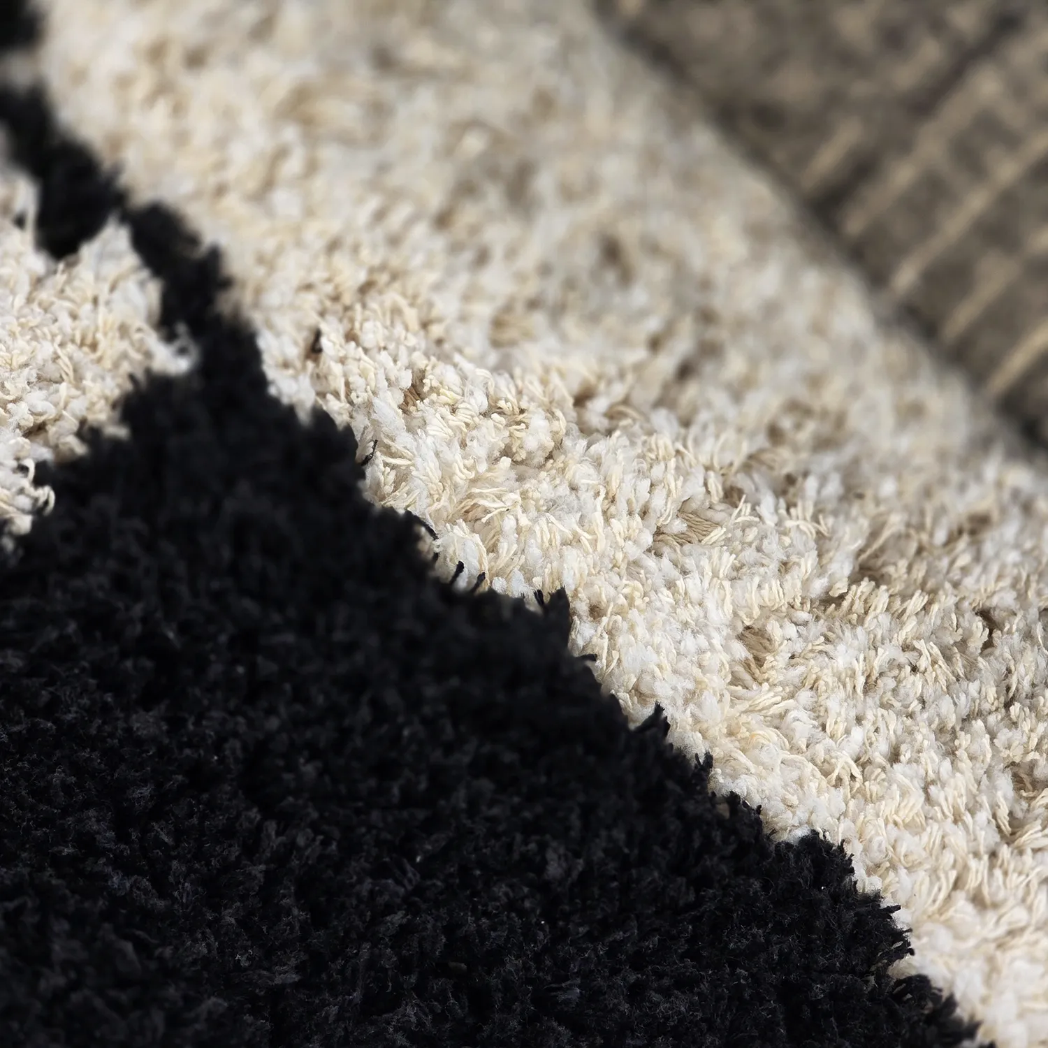 Tapis shaggy - Marvao Natural Cotton Shaggy (blanc cassé/noir)