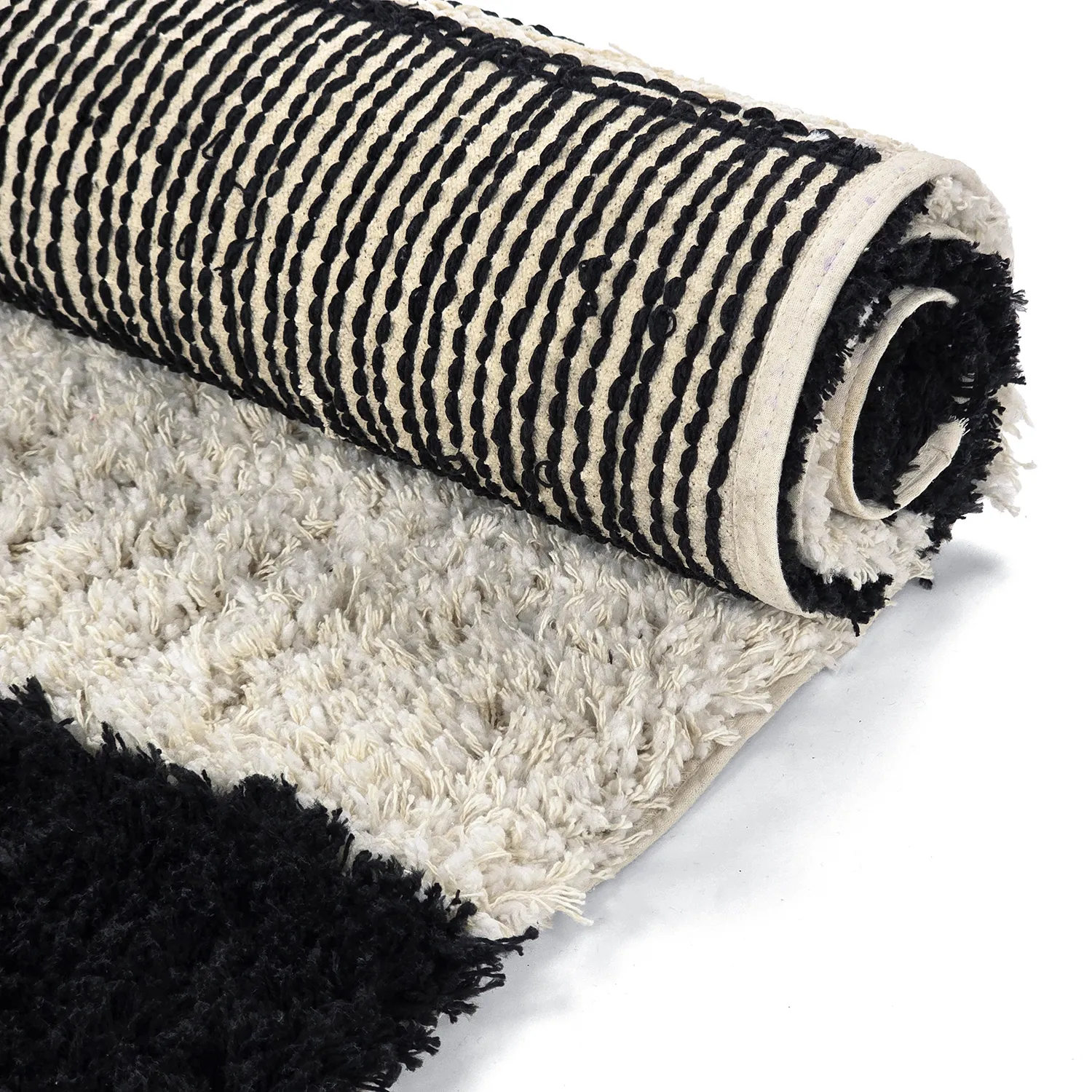 Tapis shaggy - Marvao Natural Cotton Shaggy (blanc cassé/noir)