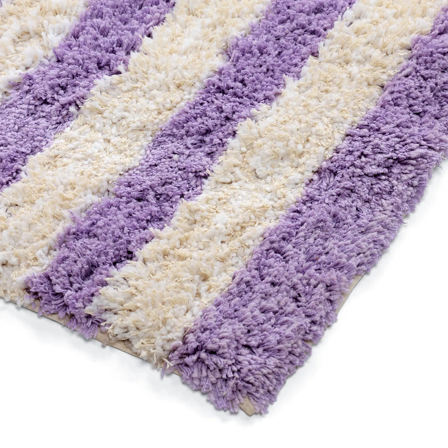 Tapis shaggy - Thira Stripe Cotton Shaggy (crème/violet clair)