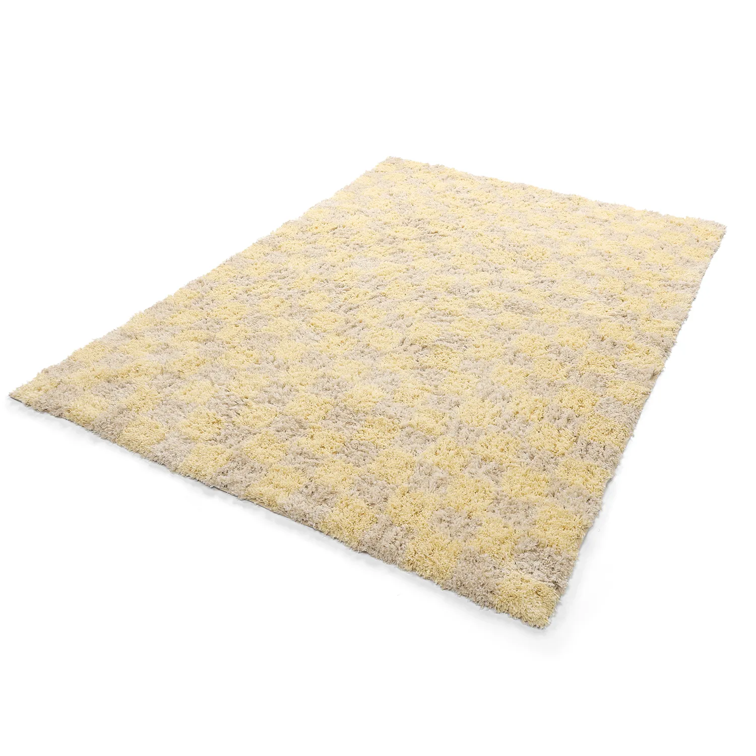 Tapis shaggy - Methoni Check Cotton Shaggy (crème/jaune clair)