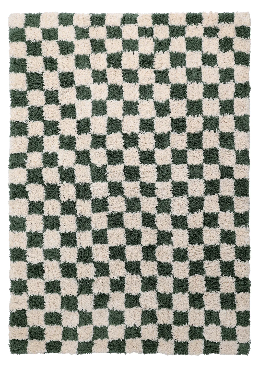 Tapis shaggy - Methoni Check Cotton Shaggy (crème/vert)