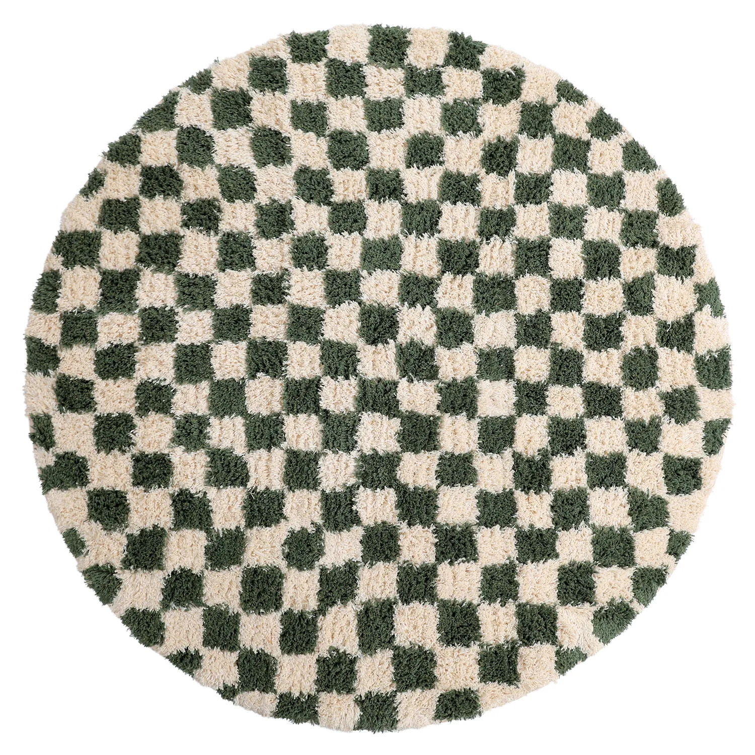 Tapis rond - Methoni Check Cotton Shaggy (crème/vert)