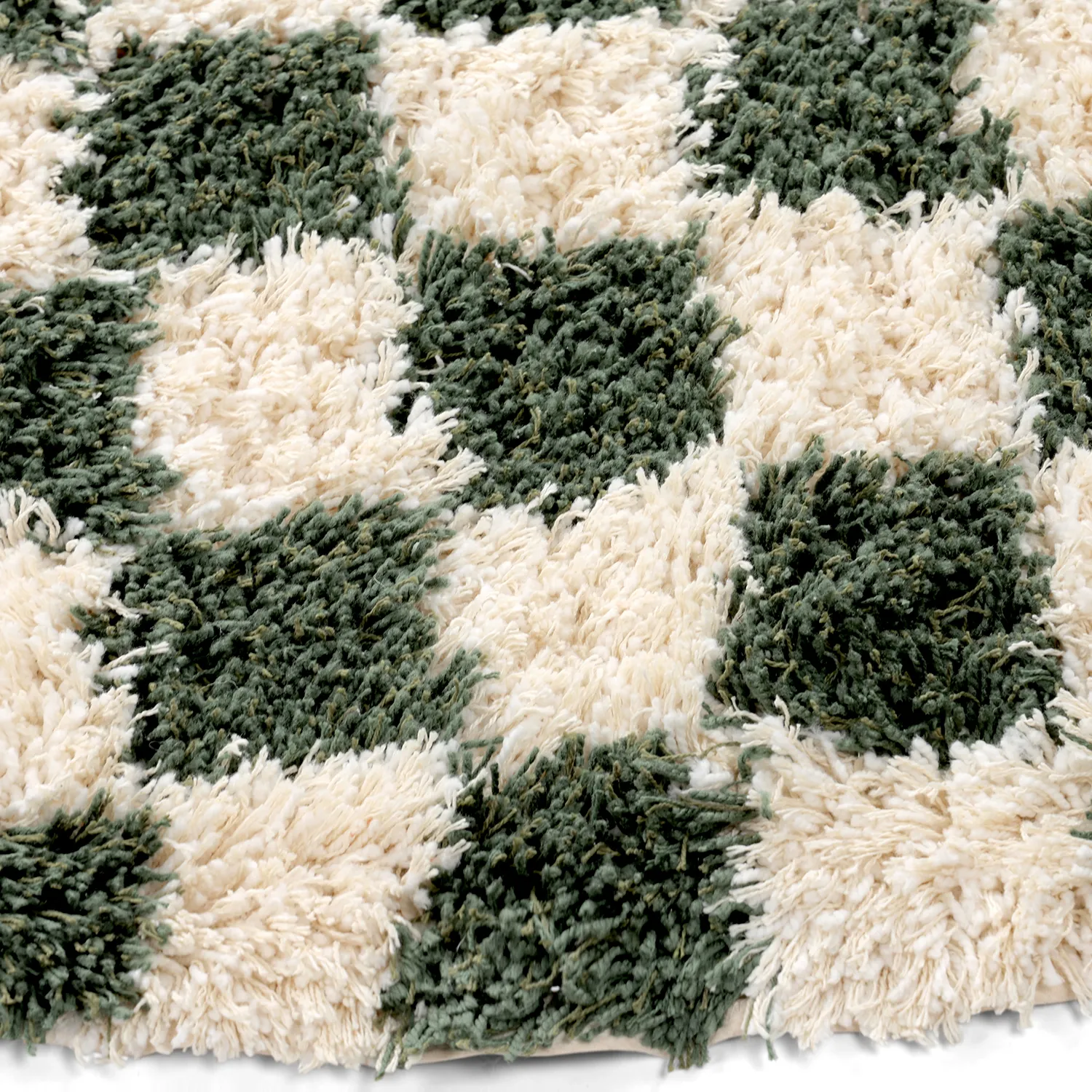 Tapis rond - Methoni Check Cotton Shaggy (crème/vert)