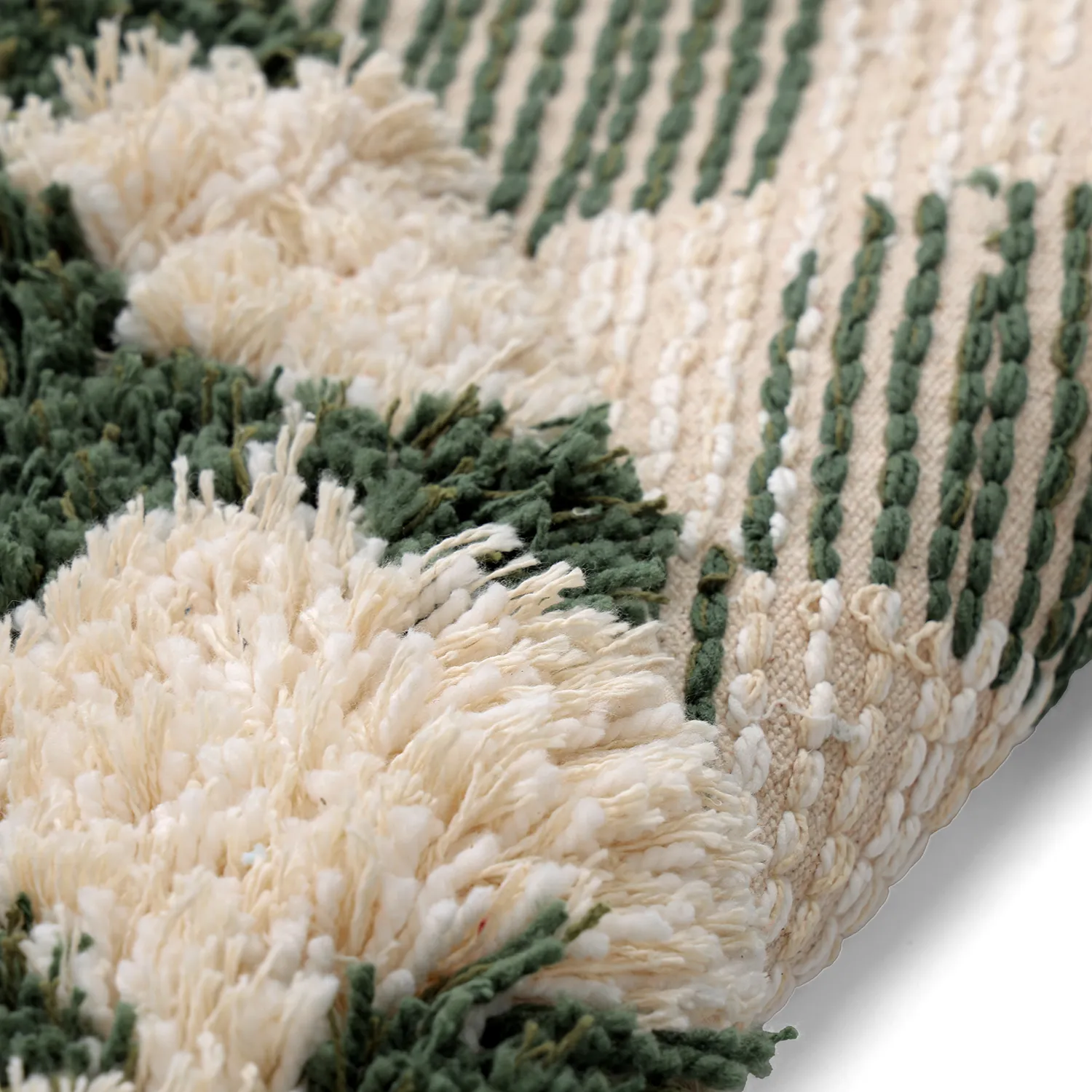 Tapis rond - Methoni Check Cotton Shaggy (crème/vert)