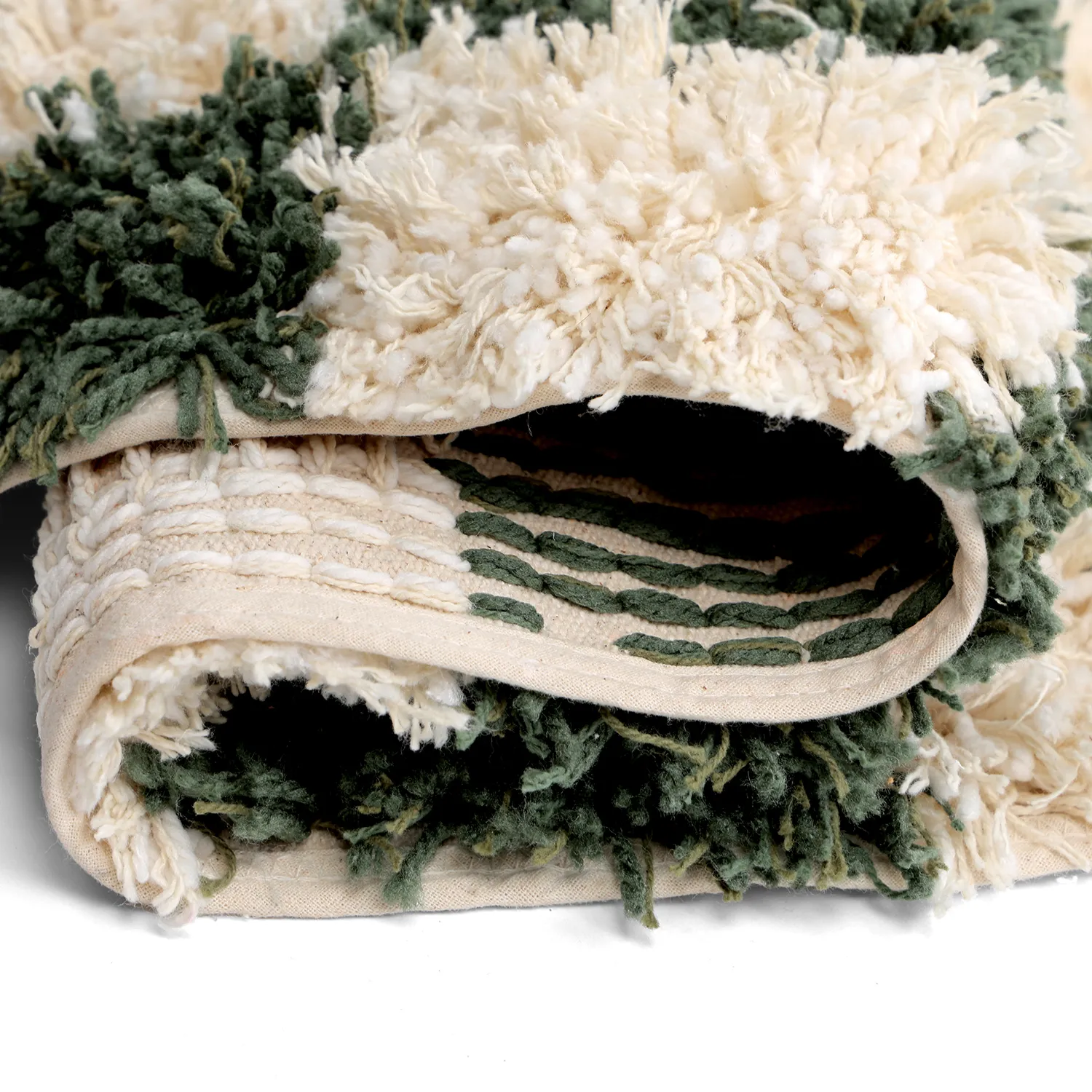 Tapis rond - Methoni Check Cotton Shaggy (crème/vert)