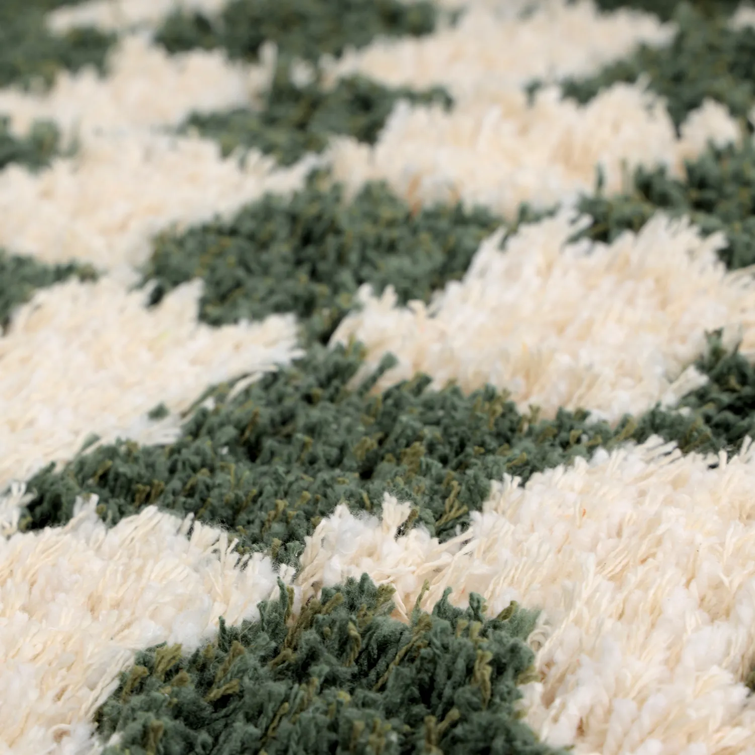 Tapis rond - Methoni Check Cotton Shaggy (crème/vert)
