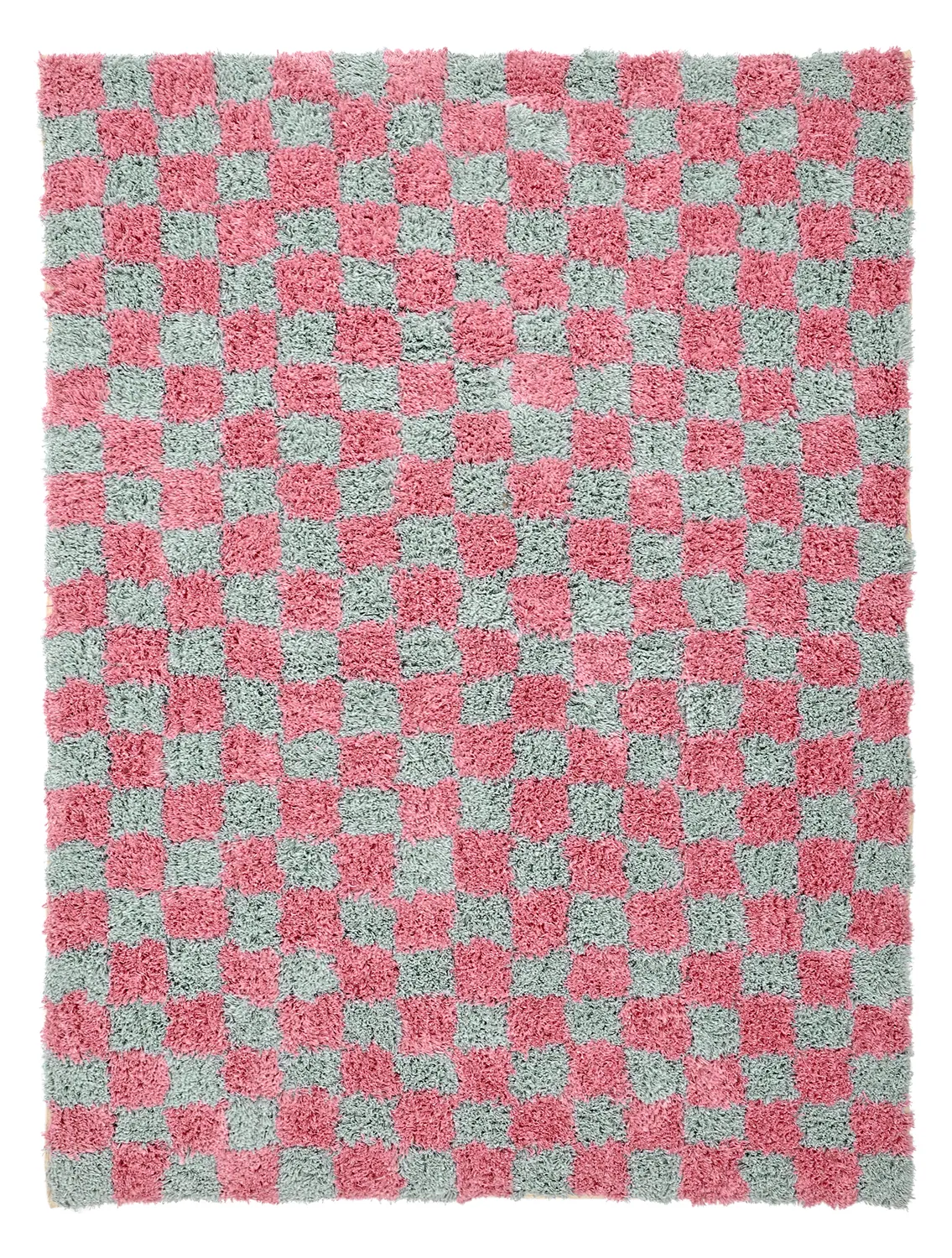 Tapis shaggy - Methoni Check Cotton Shaggy (bleu clair/rose clair)