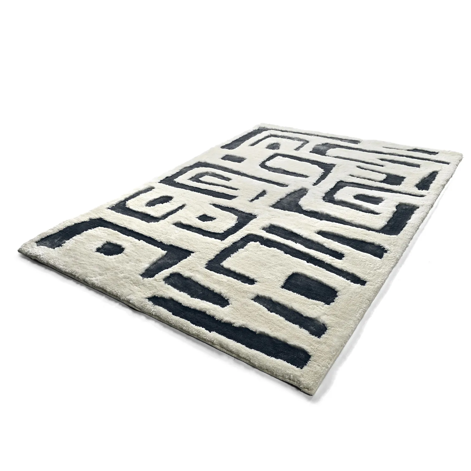 Tapis moelleux - Palmyra (blanc/bleu marine)