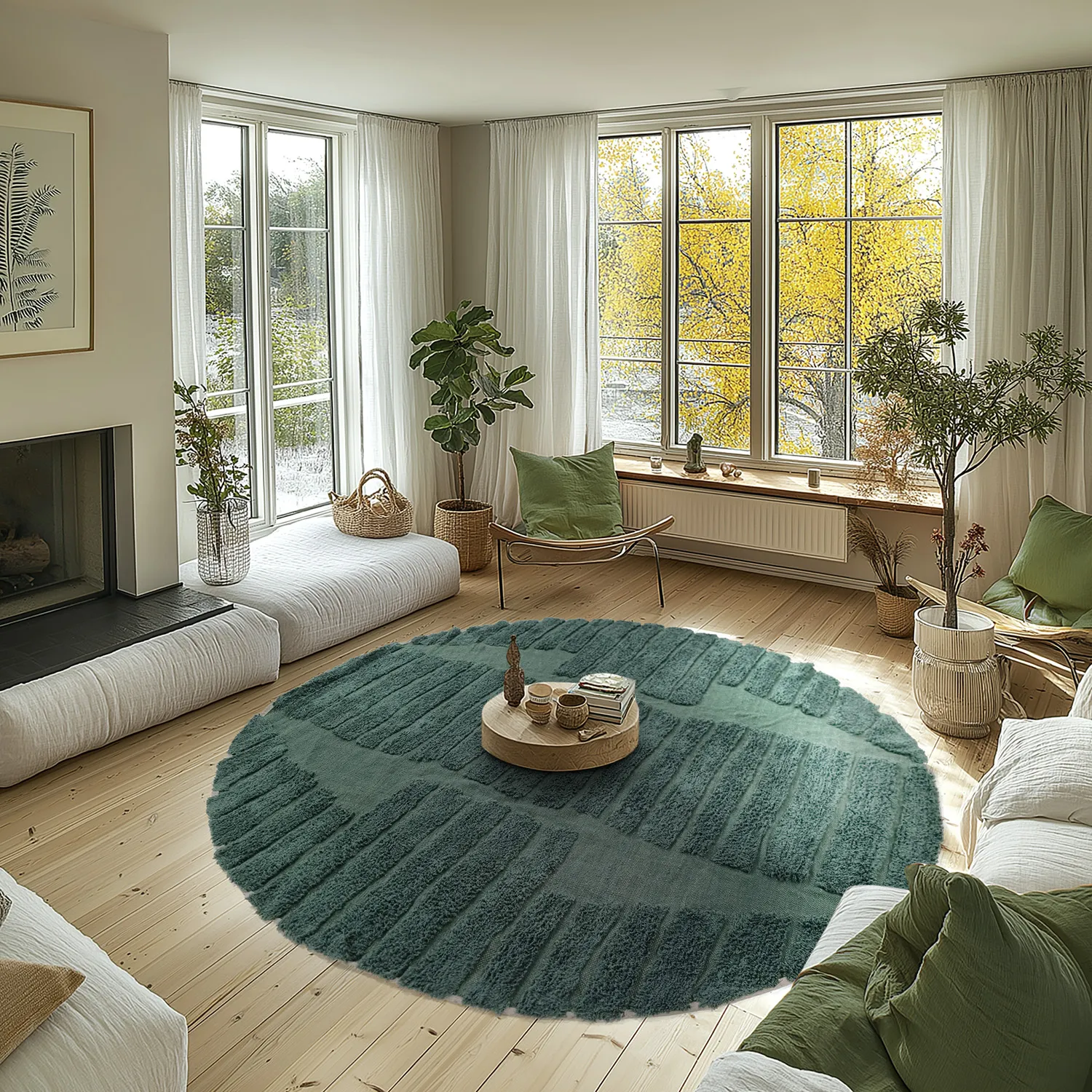 Tapis rond - Rani Natural Cotton Shaggy (vert)