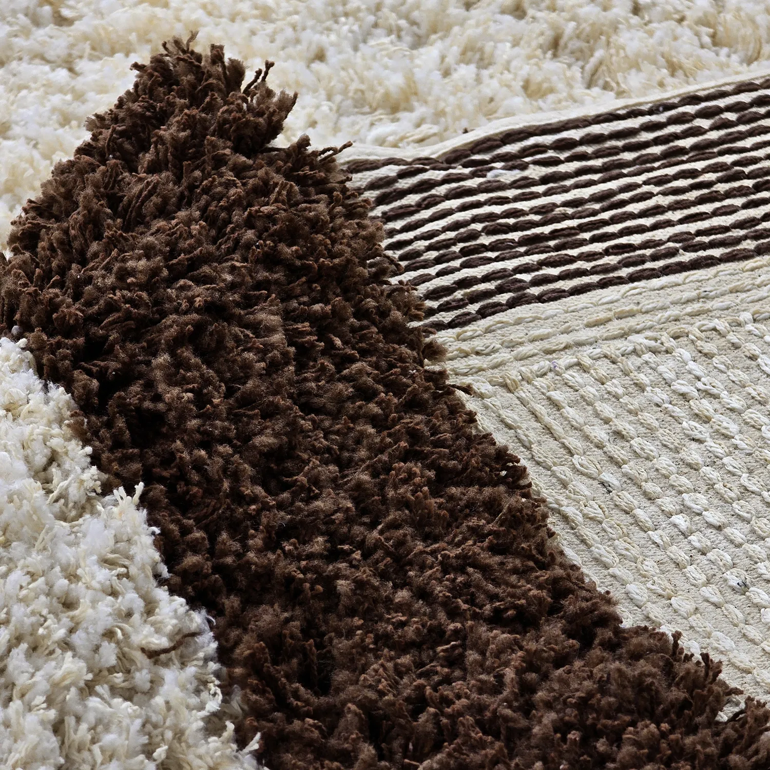 Tapis shaggy - Sagres Natural Cotton Shaggy (blanc cassé/marron)
