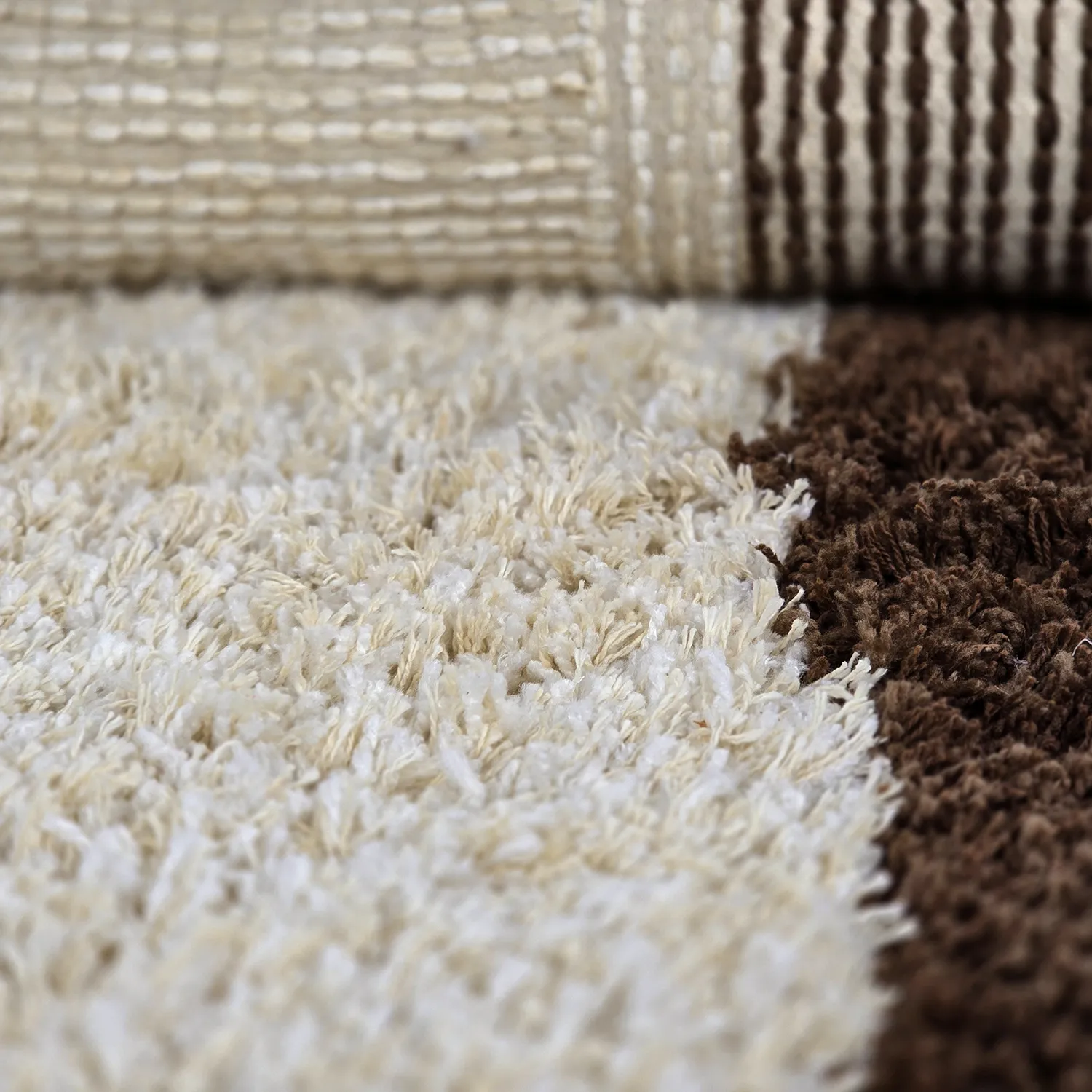 Tapis shaggy - Sagres Natural Cotton Shaggy (blanc cassé/marron)