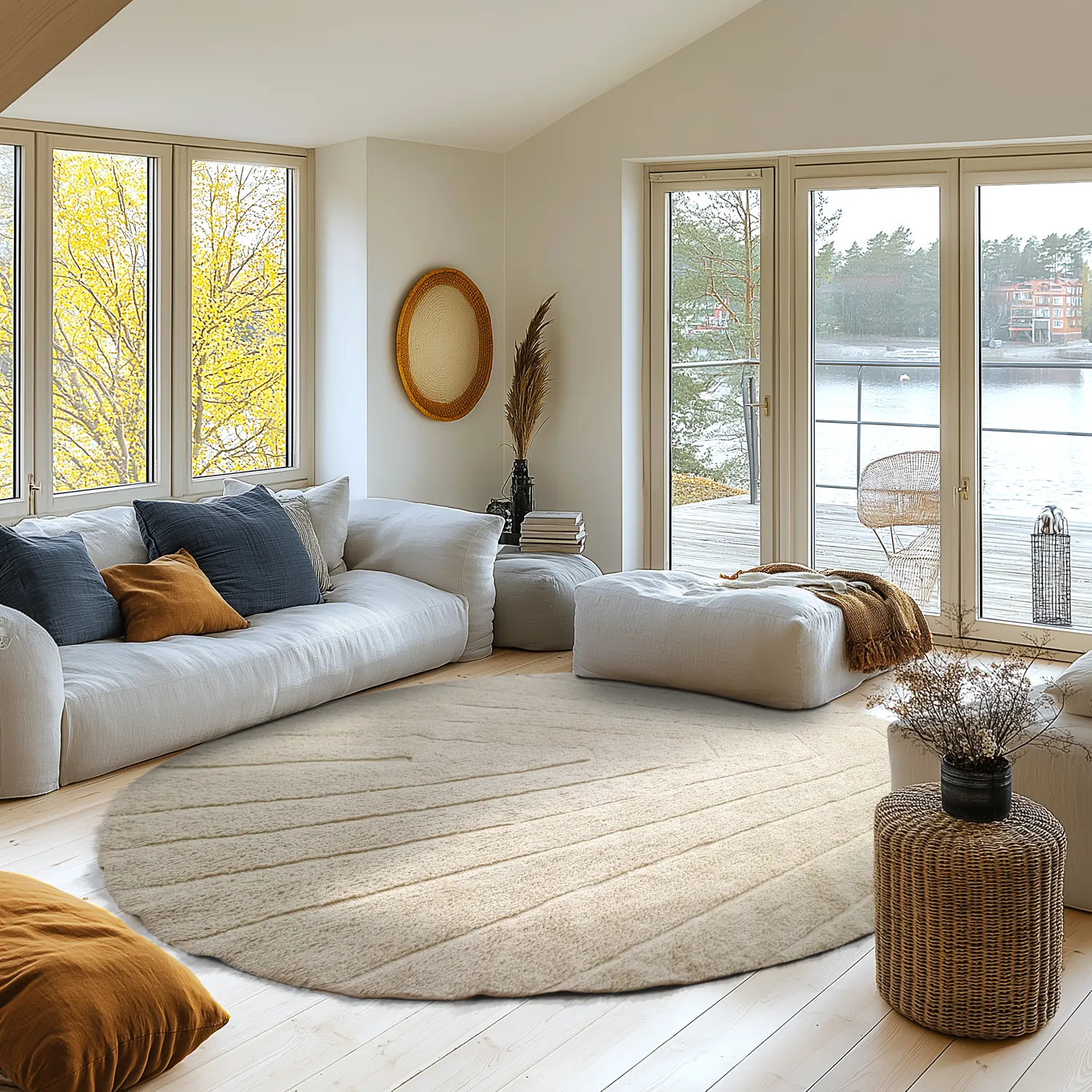 Tapis rond - Sivia Natural Cotton Shaggy (beige)