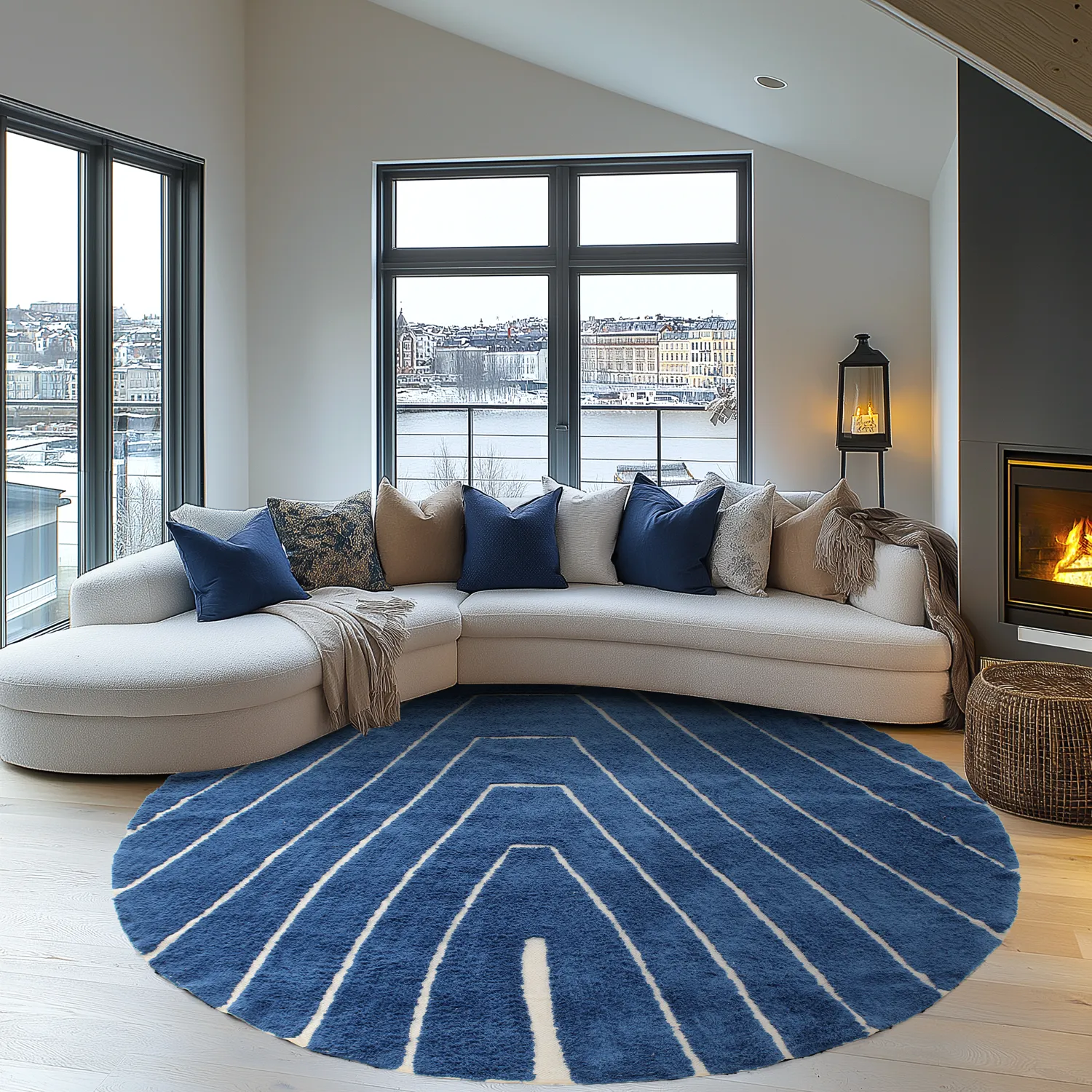 Tapis rond - Sivia Natural Cotton Shaggy (bleu)