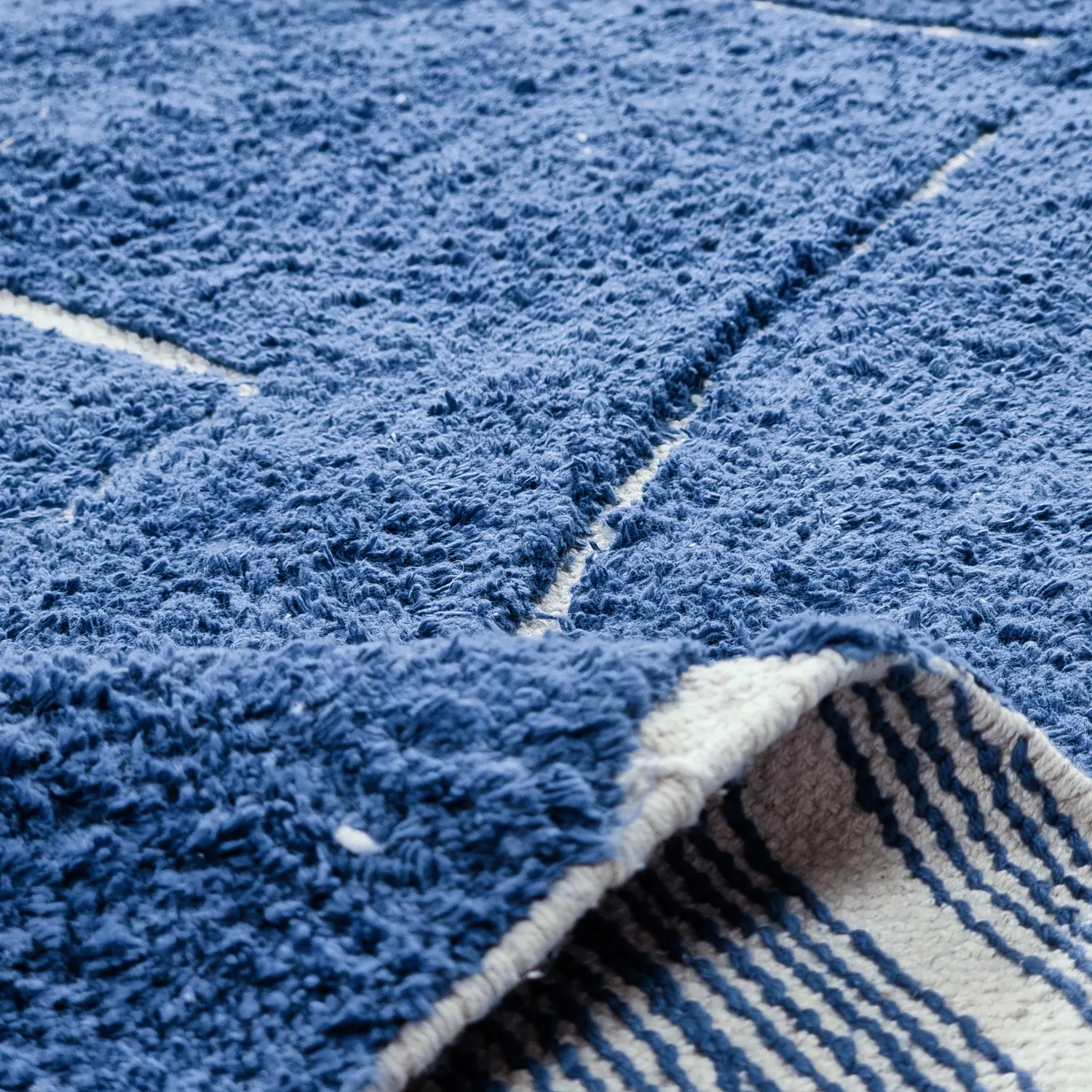 Tapis rond - Sivia Natural Cotton Shaggy (bleu)