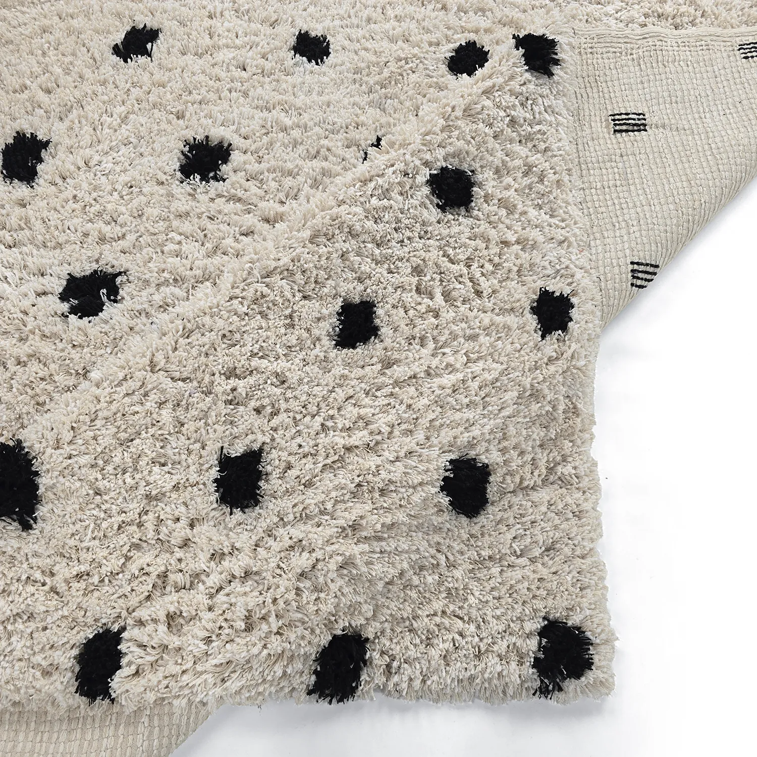 Tapis shaggy - Soria Natural Cotton Shaggy (blanc cassé/noir)