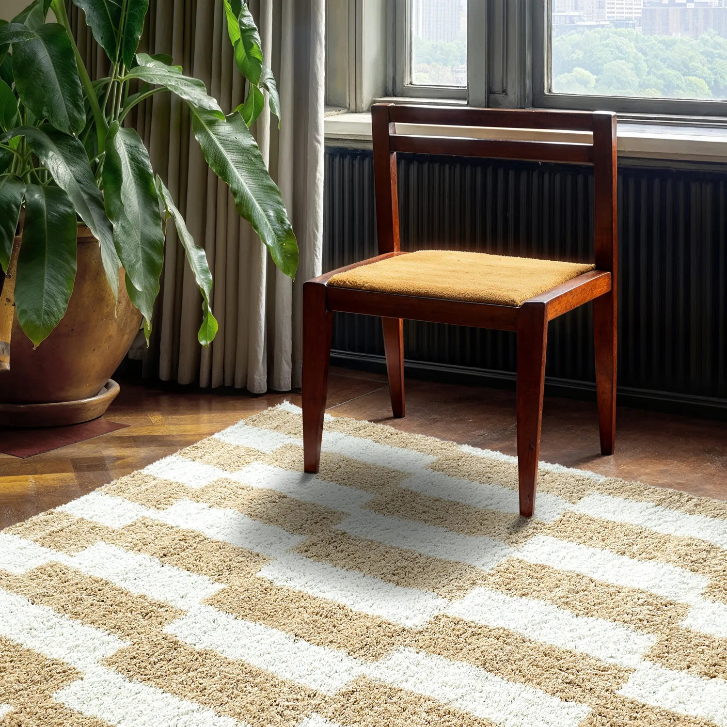Tapis à poils longs - Tamri (beige/blanc)