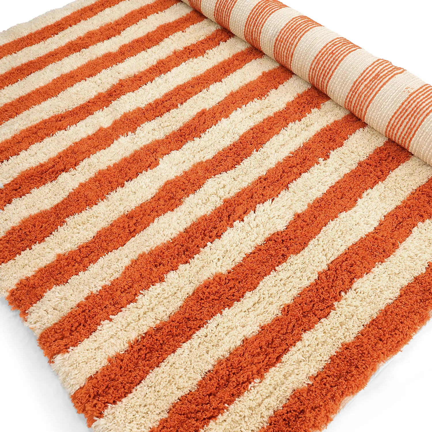 Tapis shaggy - Thira Stripe Cotton Shaggy (jaune clair/orange clair)