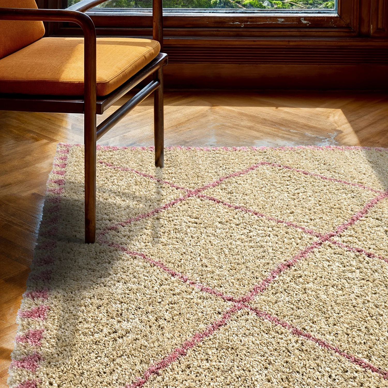 Tapis à poils longs - Tiznit (beige/rose)