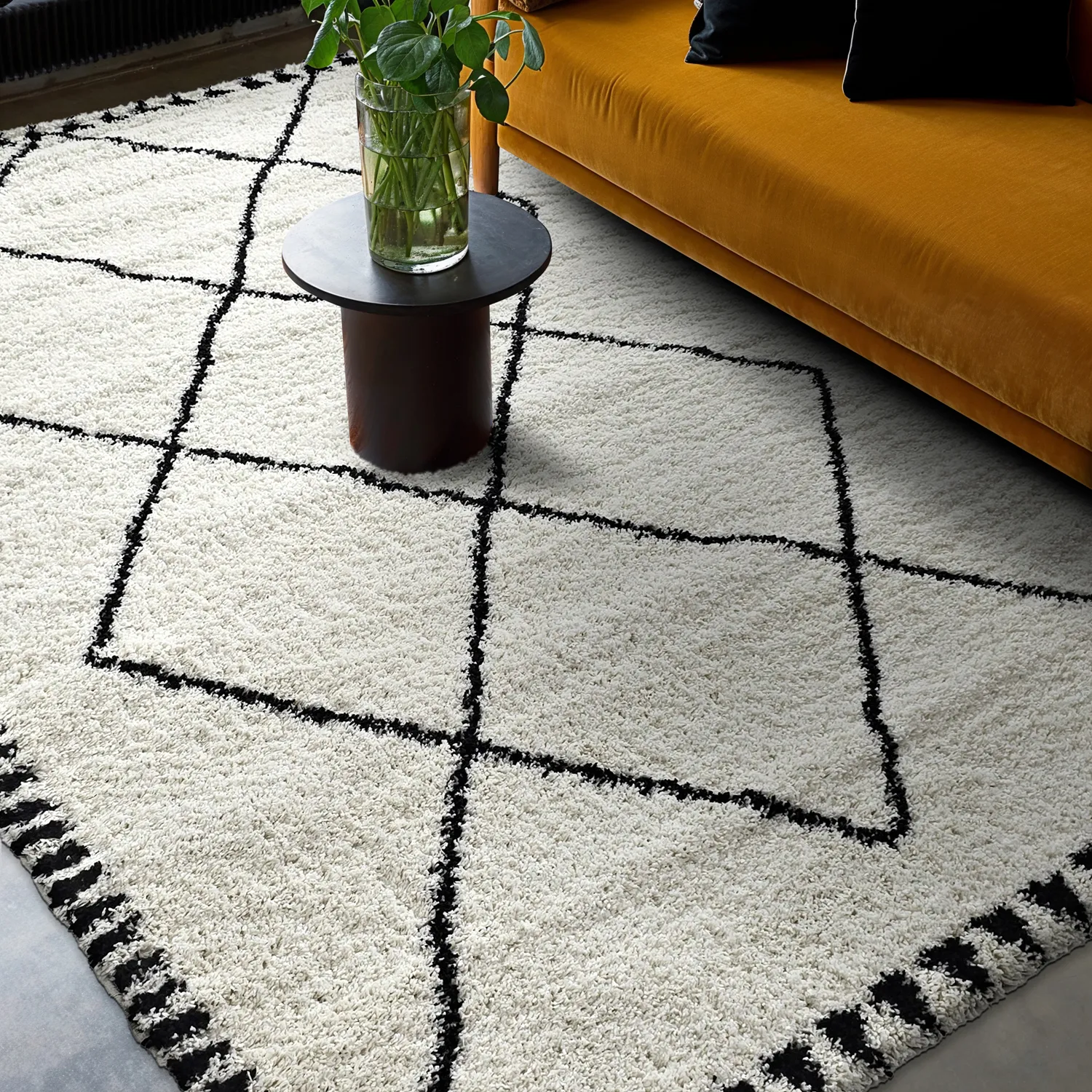 Tapis à poils longs - Tiznit (blanc/noir)