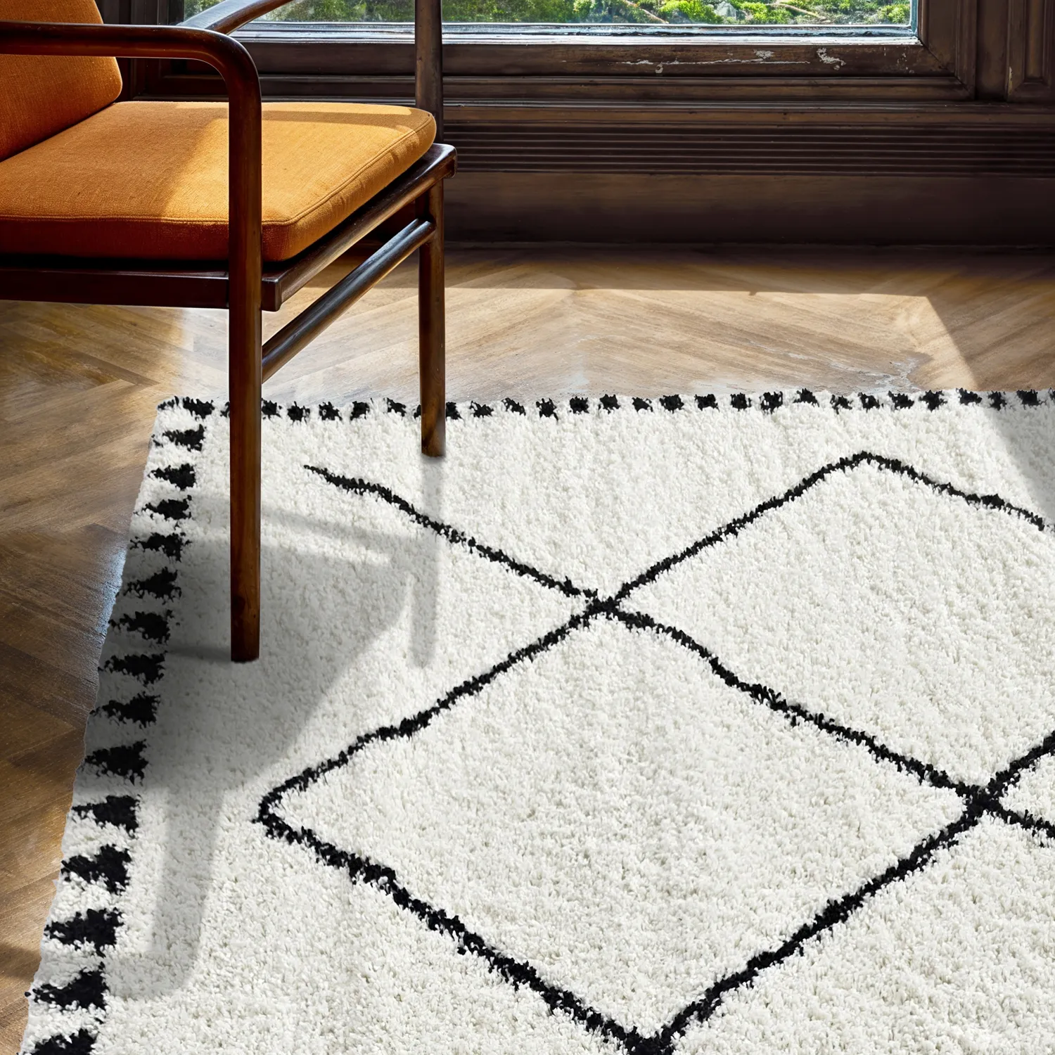 Tapis à poils longs - Tiznit (blanc/noir)