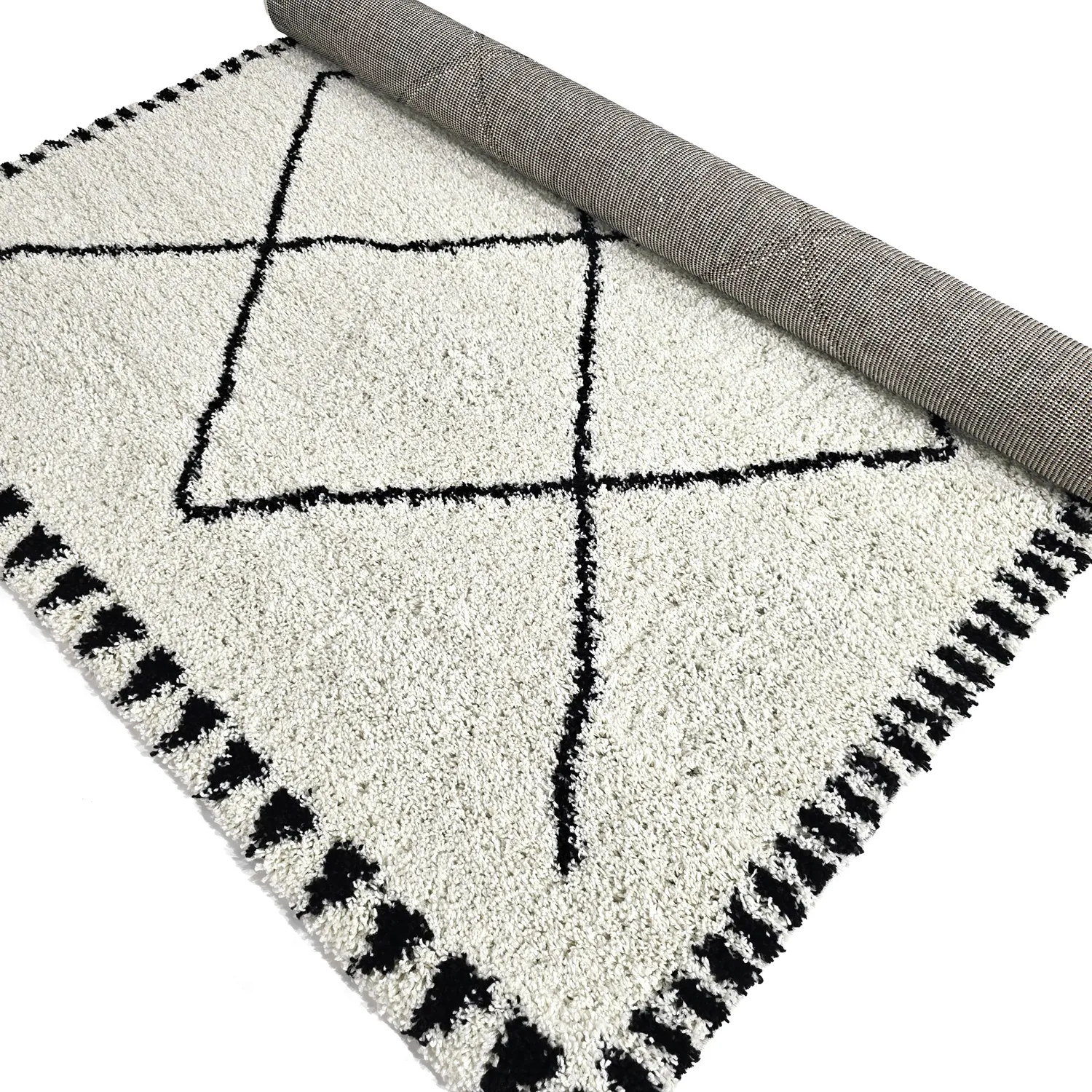 Tapis à poils longs - Tiznit (blanc/noir)