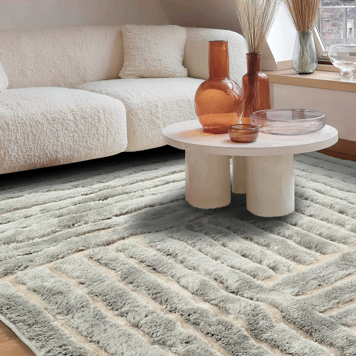 Tapis shaggy - Tyros (crème/gris)
