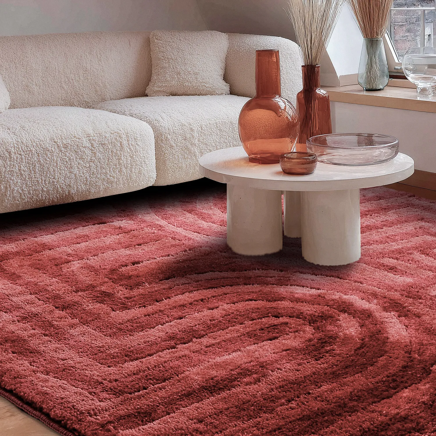 Tapis shaggy - Volos (rouge/rose)