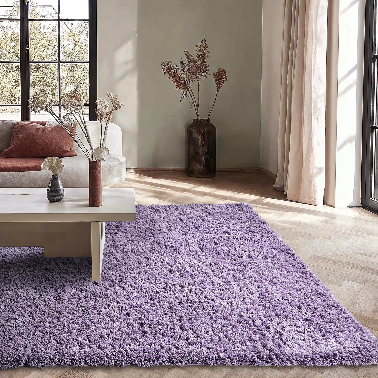 Tapis shaggy - Combarro Solid Cotton Shaggy (violet clair)