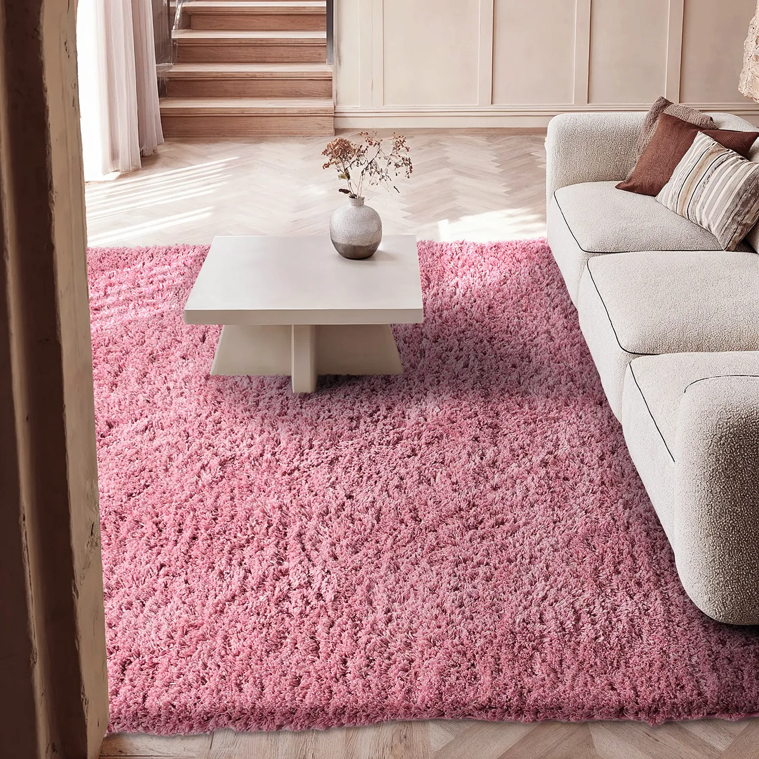 Tapis shaggy - Combarro Solid Cotton Shaggy (rose clair)