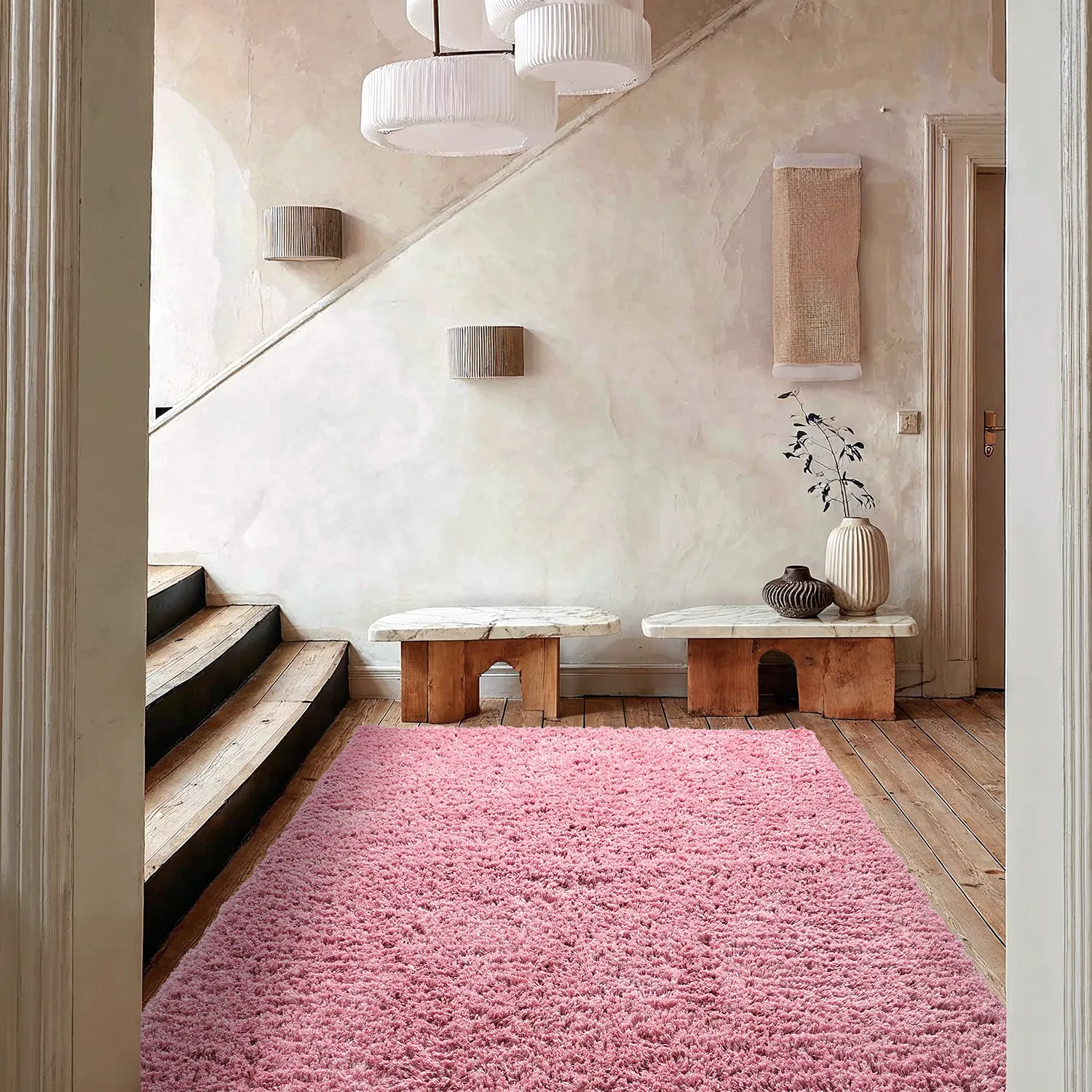 Tapis shaggy - Combarro Solid Cotton Shaggy (rose clair)