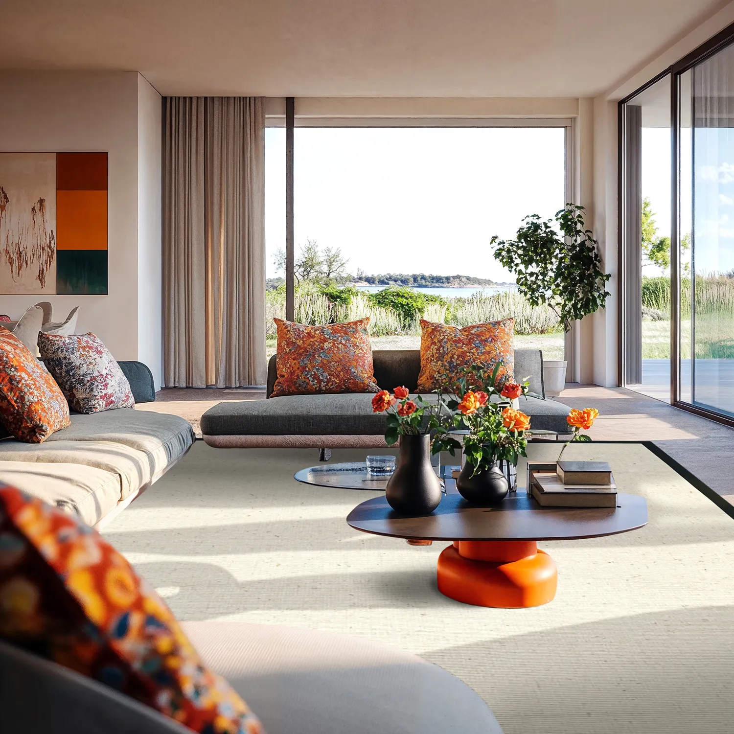 Tapis en sisal - Agave (noir/blanc cassé)
