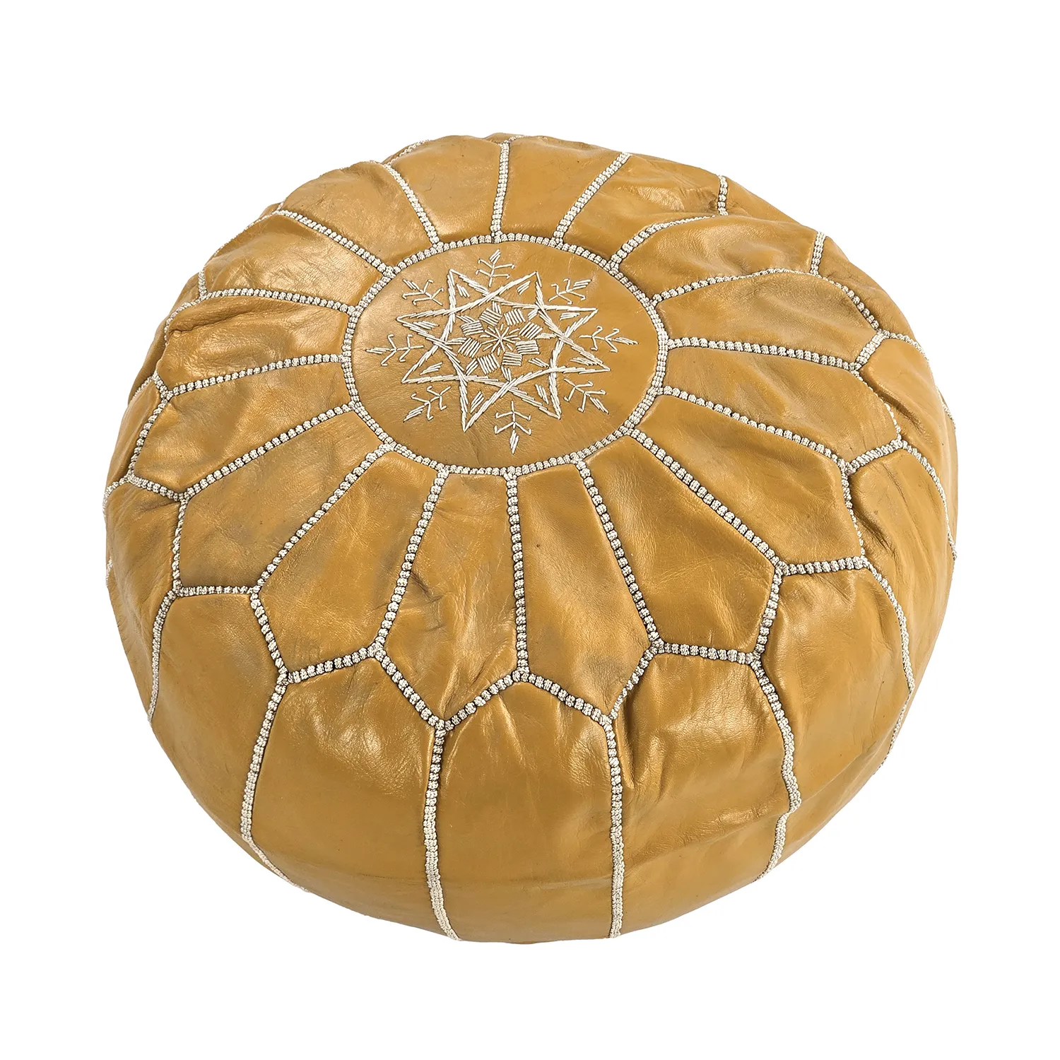 Pouf - Marocain en cuir (jaune/blanc)