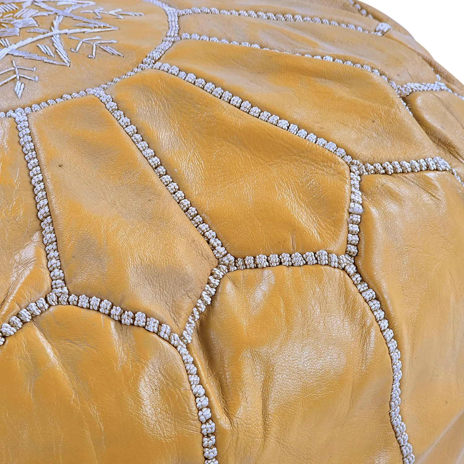 Pouf - Marocain en cuir (jaune/blanc)
