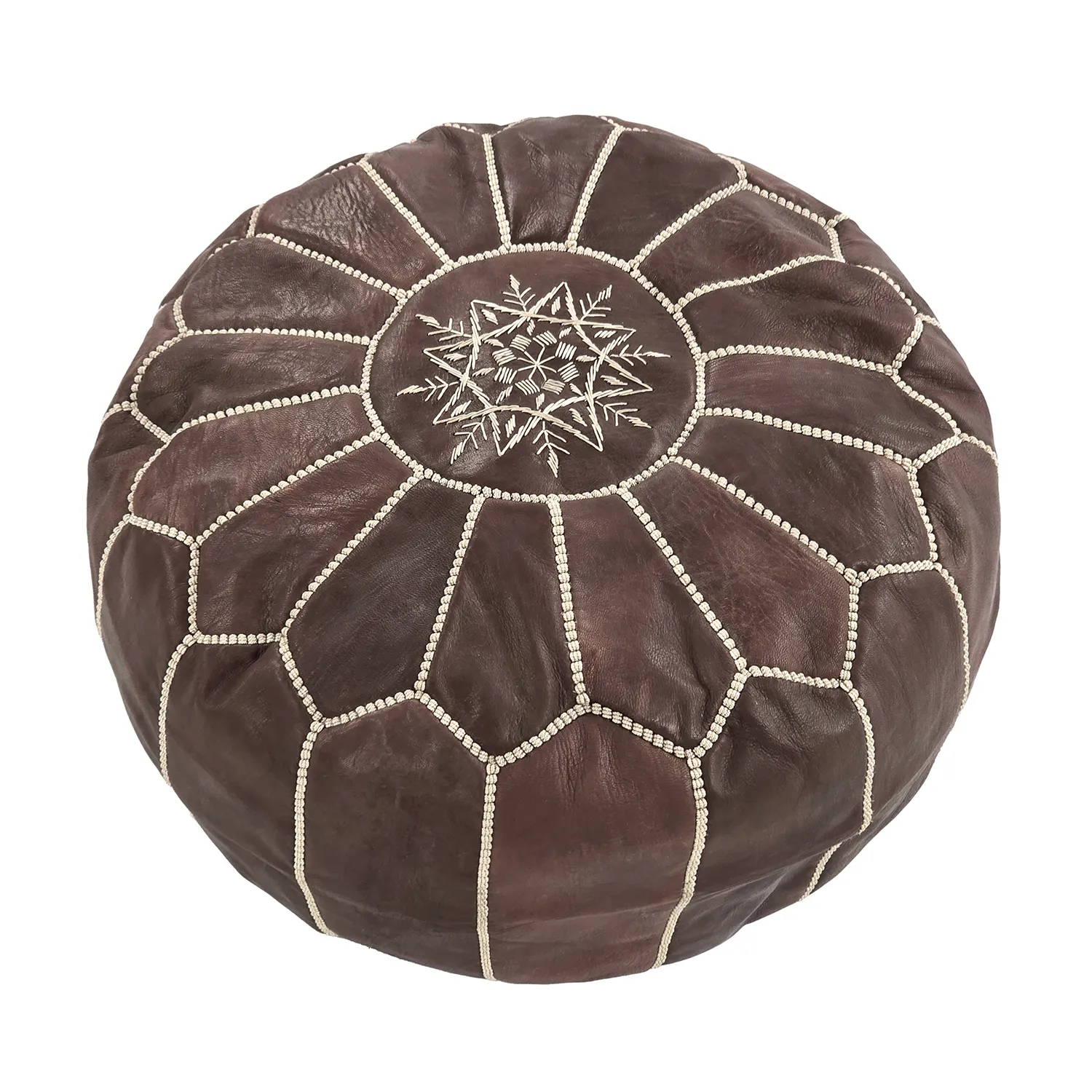 Pouf - Marocain en cuir (marron foncé)