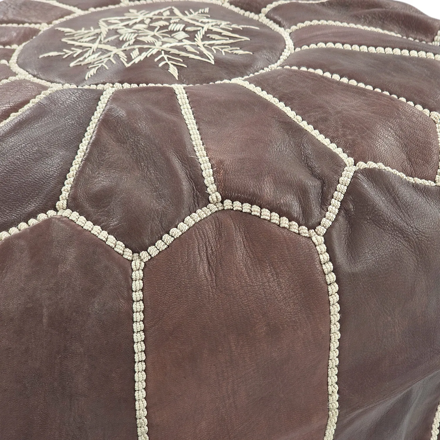 Pouf - Marocain en cuir (marron foncé)