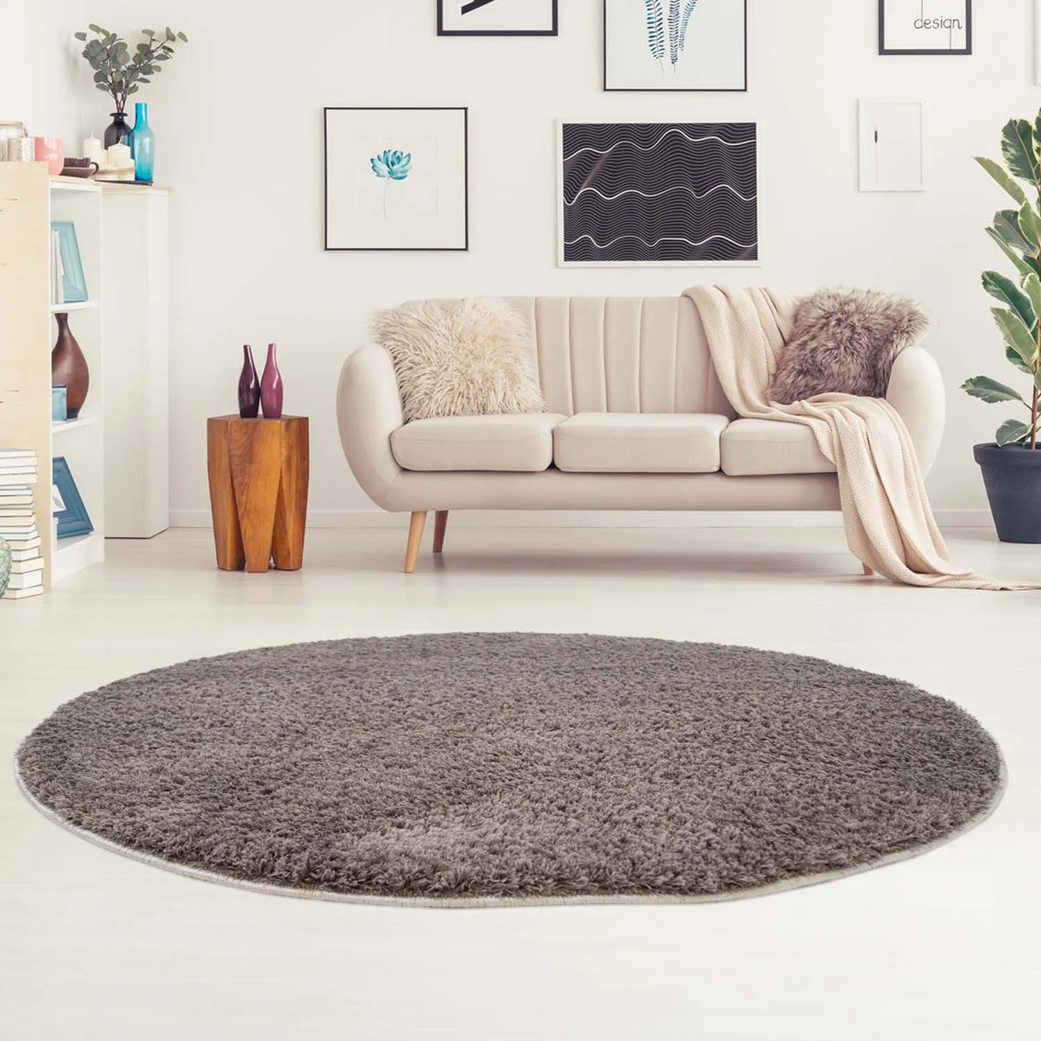 Tapis ronds - Soft Shine (marron)
