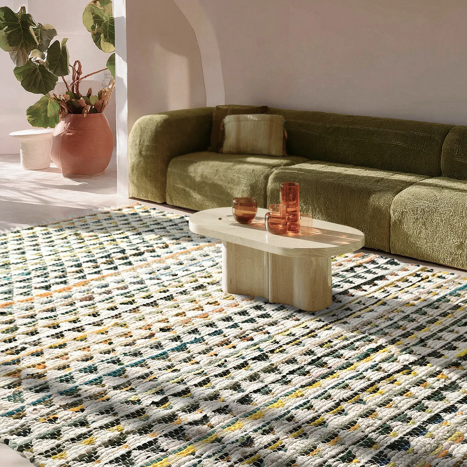Tapis chiffons - Lindby (jaune/multicolore)