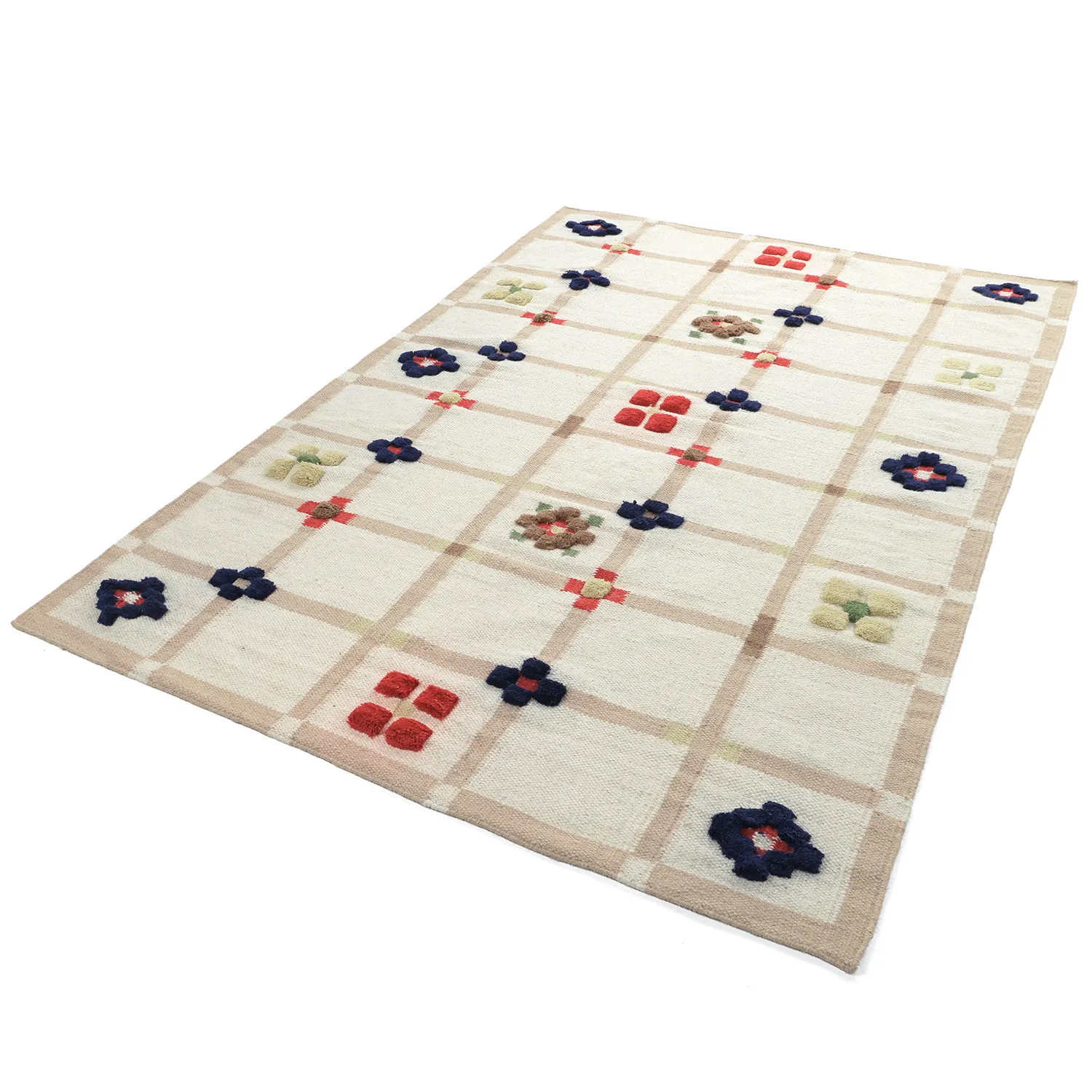 Tapis de laine - Lausanne Flatweave Tufted Premium (blanc/beige)