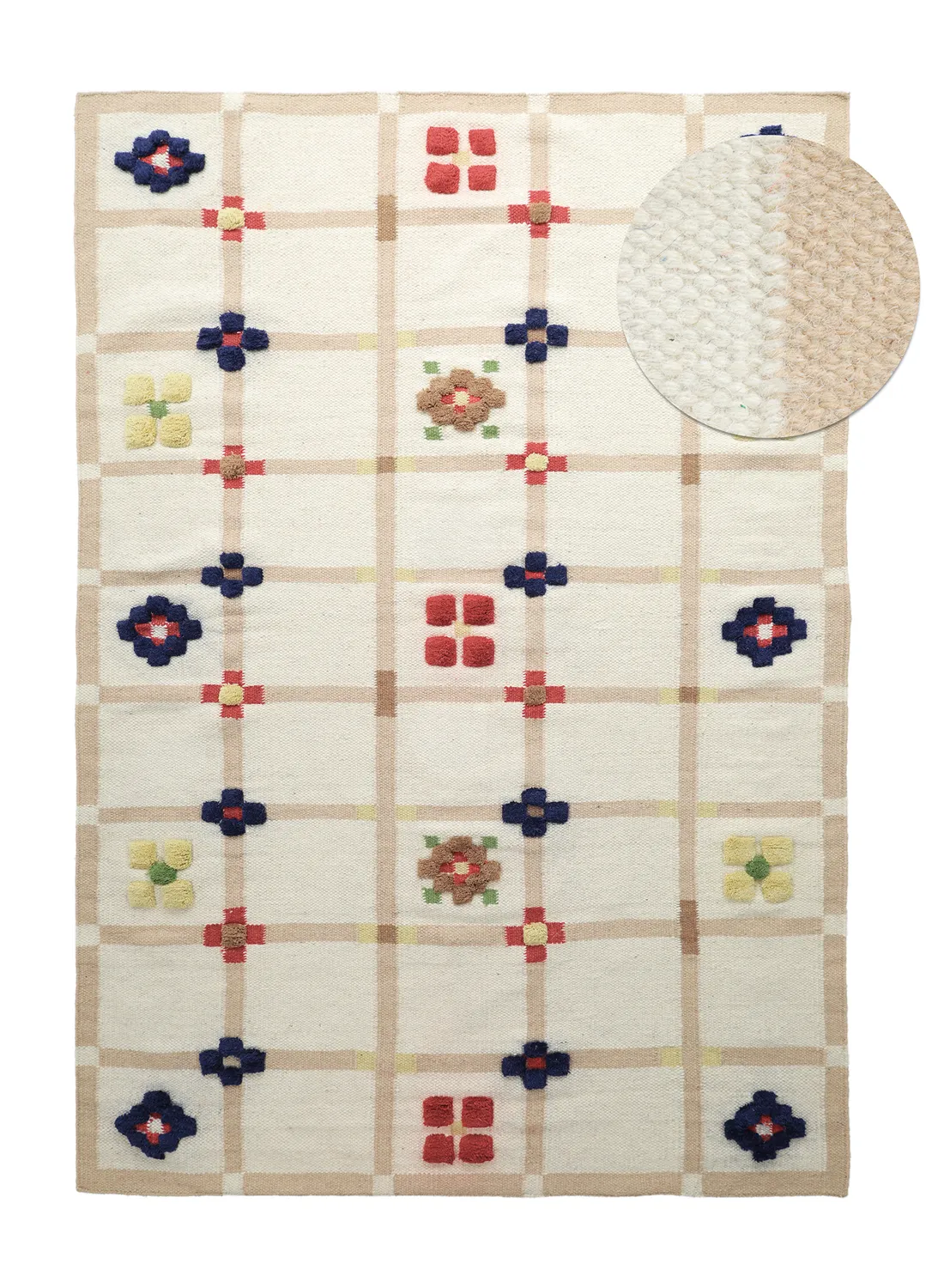 Tapis de laine - Lausanne Flatweave Tufted Premium (blanc/beige)