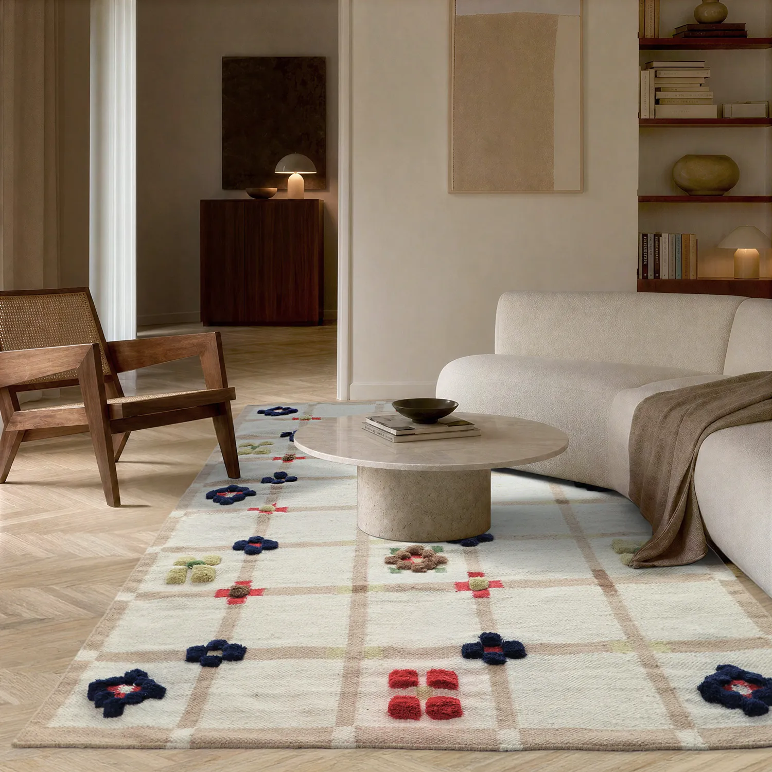 Tapis de laine - Lausanne Flatweave Tufted Premium (blanc/beige)